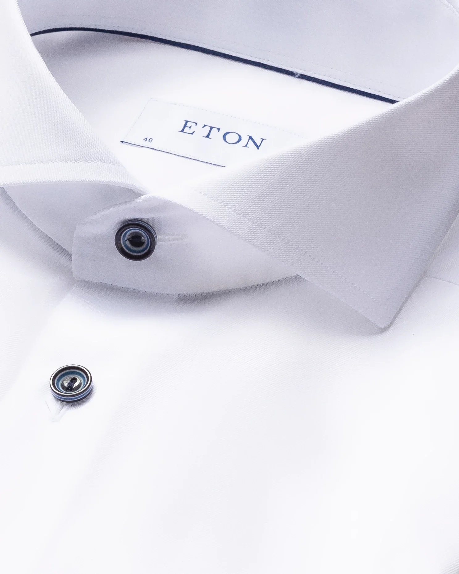 Eton - white twill shirt navy buttons extreme cut away