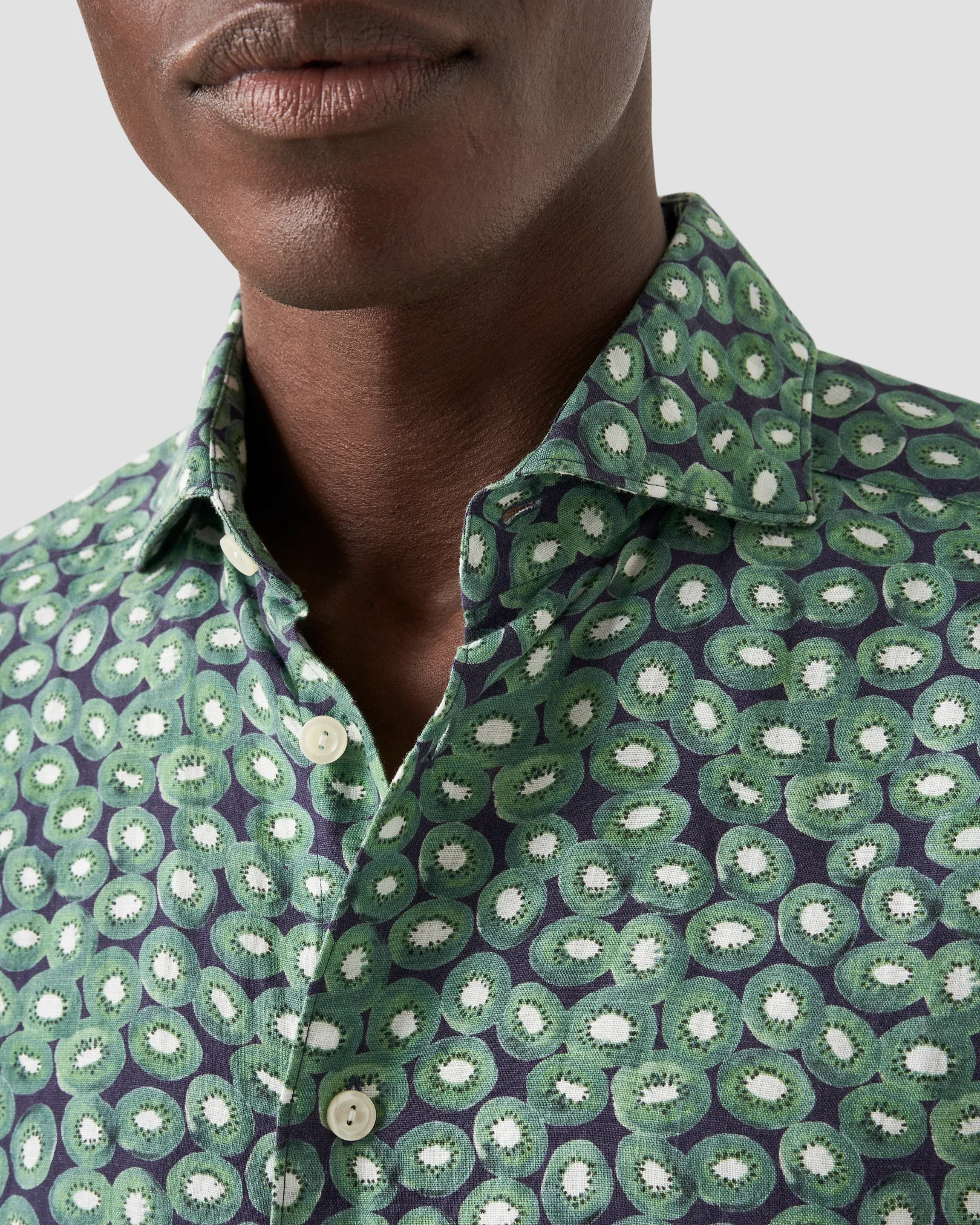 Eton - Green Kiwi Print Linen Shirt