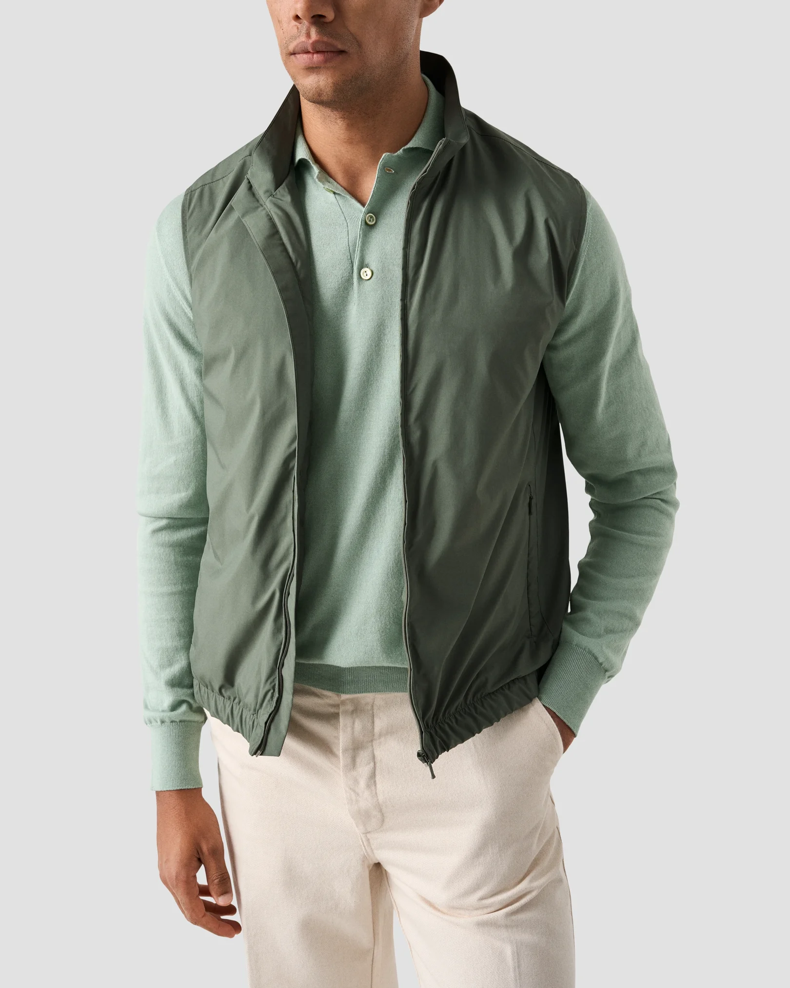 Eton - light green cotton cashmere fine knit polo shirt