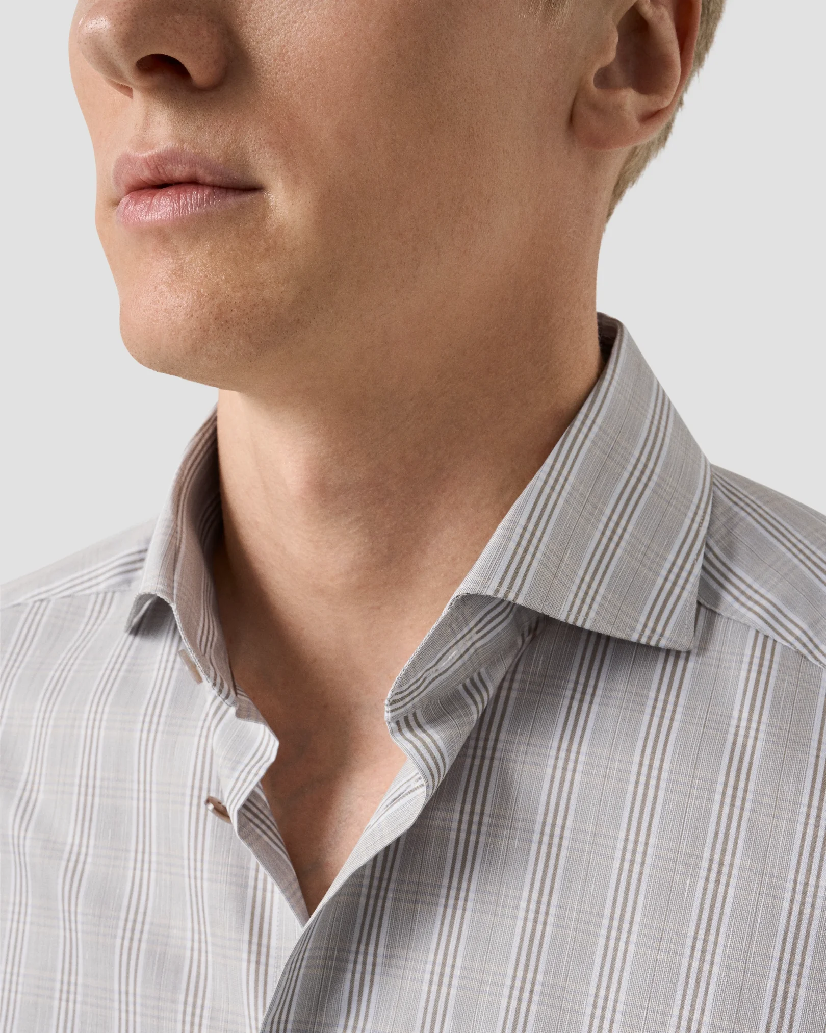 Eton - brown check cotton linen shirt