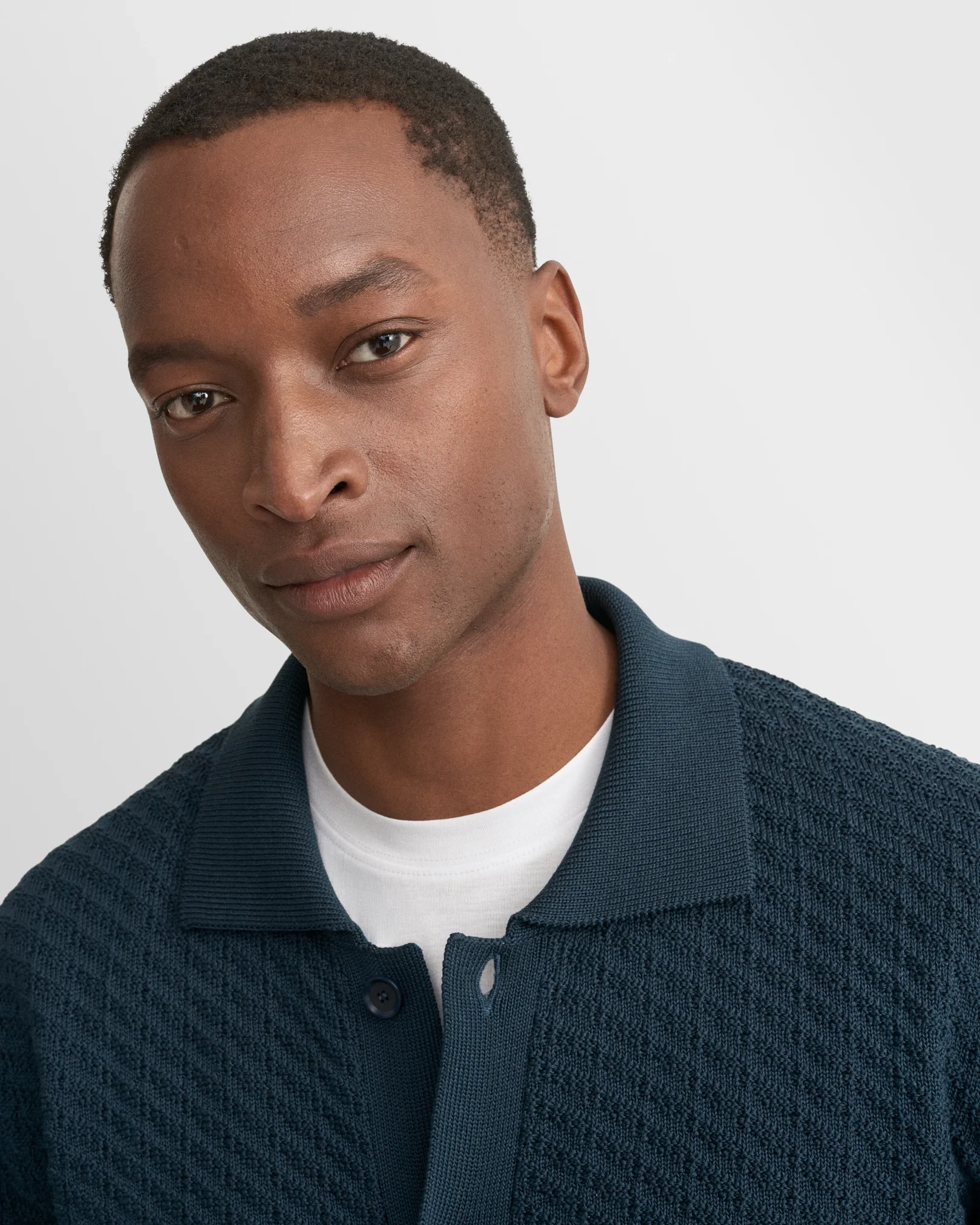 Eton - mid blue cotton structure cardigan