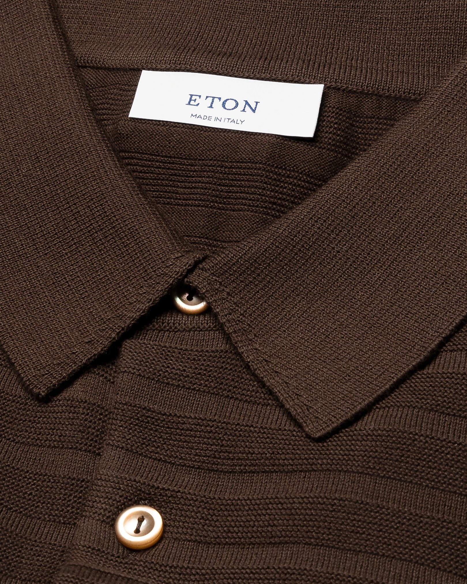 Eton - brown horisontal striped fine knit polo shirt