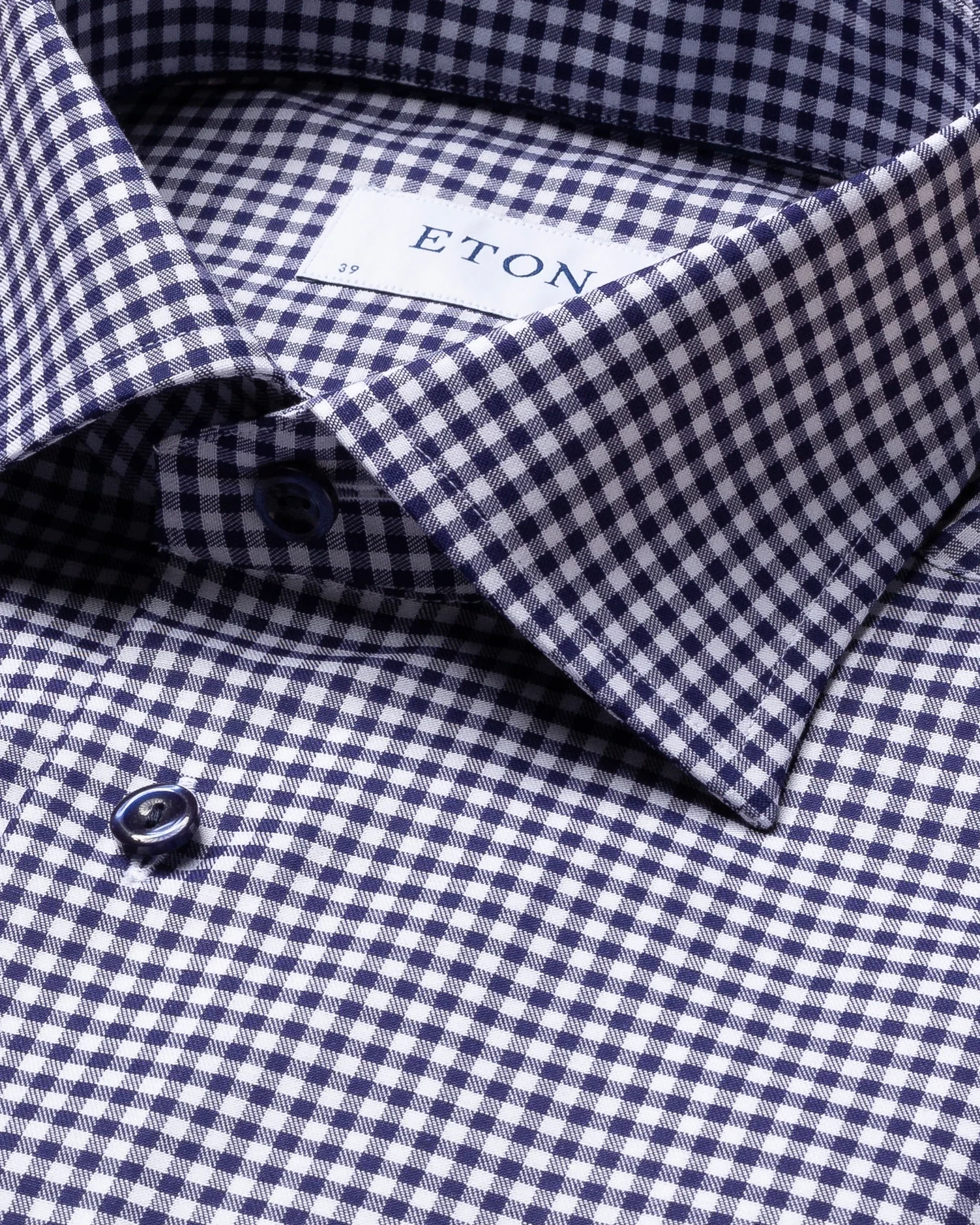 Eton - navy check twill shirt matching buttons