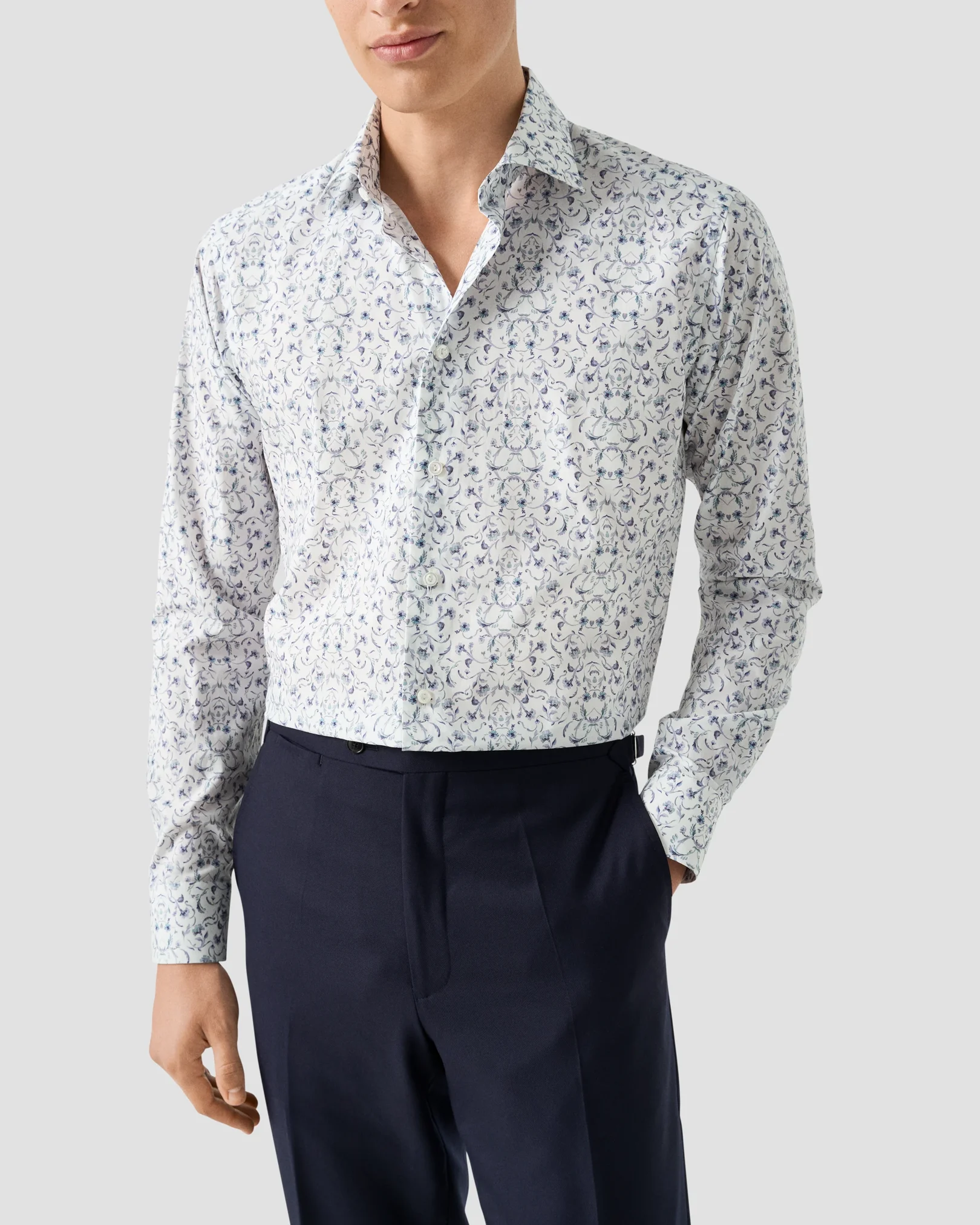 Eton - floral fine twill shirt cut away single slim