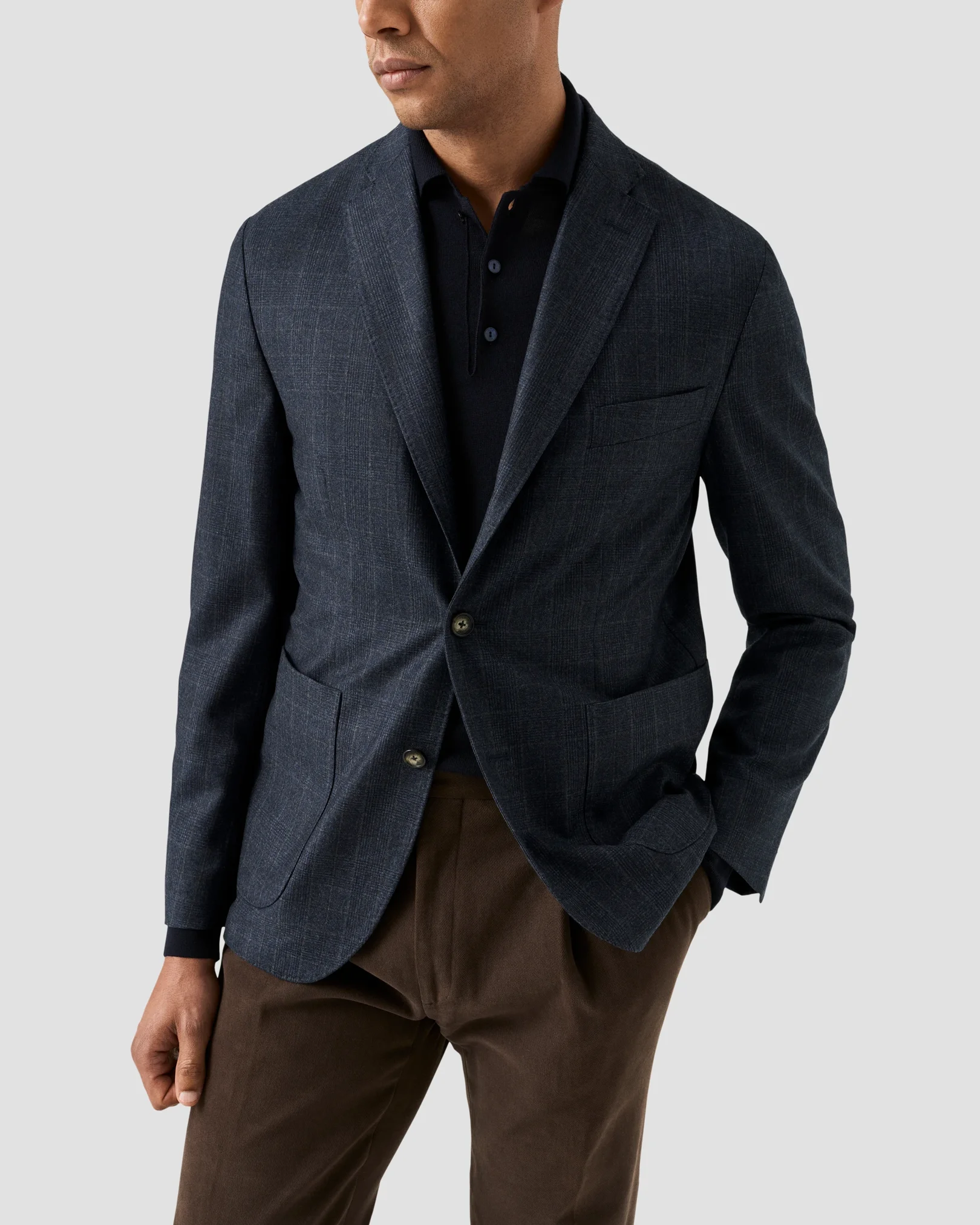 Eton - fine knit merino polo shirt navy blue fine knit merino polo shirt