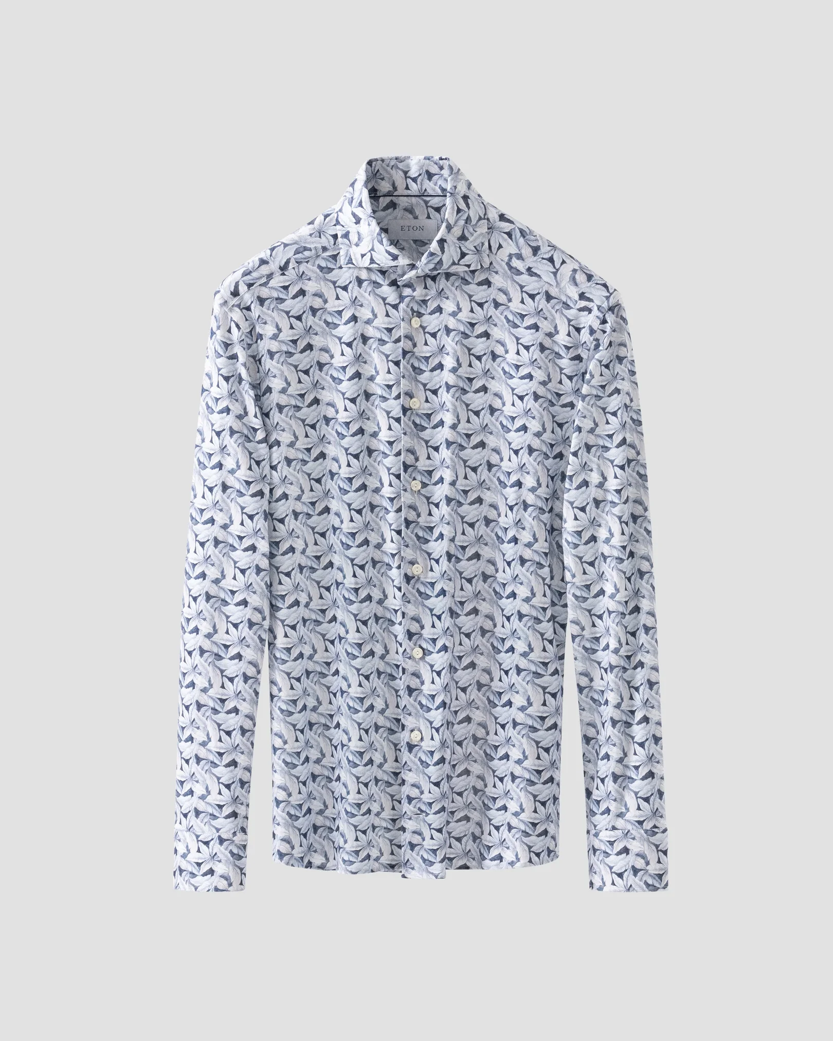 Eton - Light Blue Palm Print Cotton Four-Way Stretch Shirt