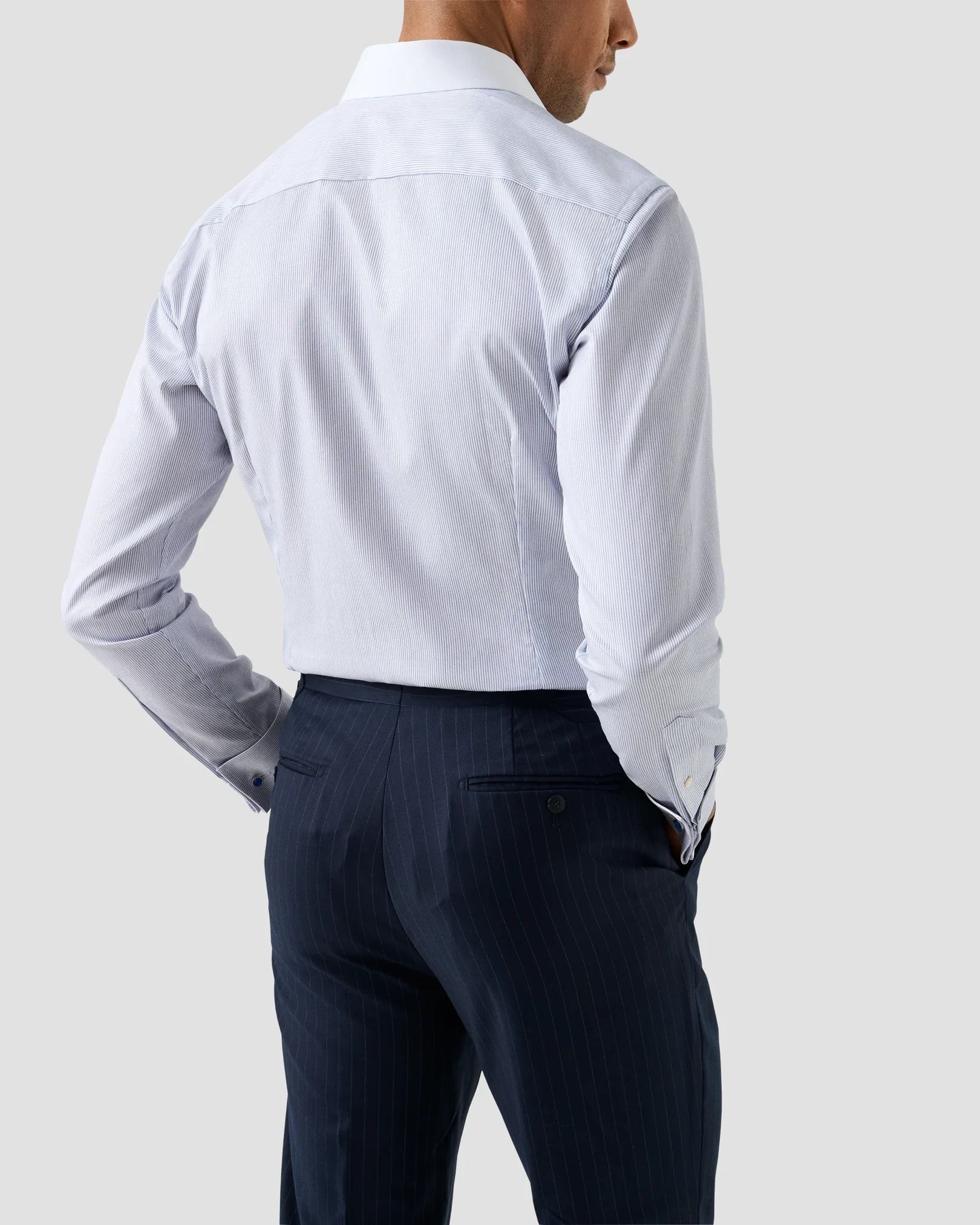 Eton - fine striped white collar signature twill shirt cut away french