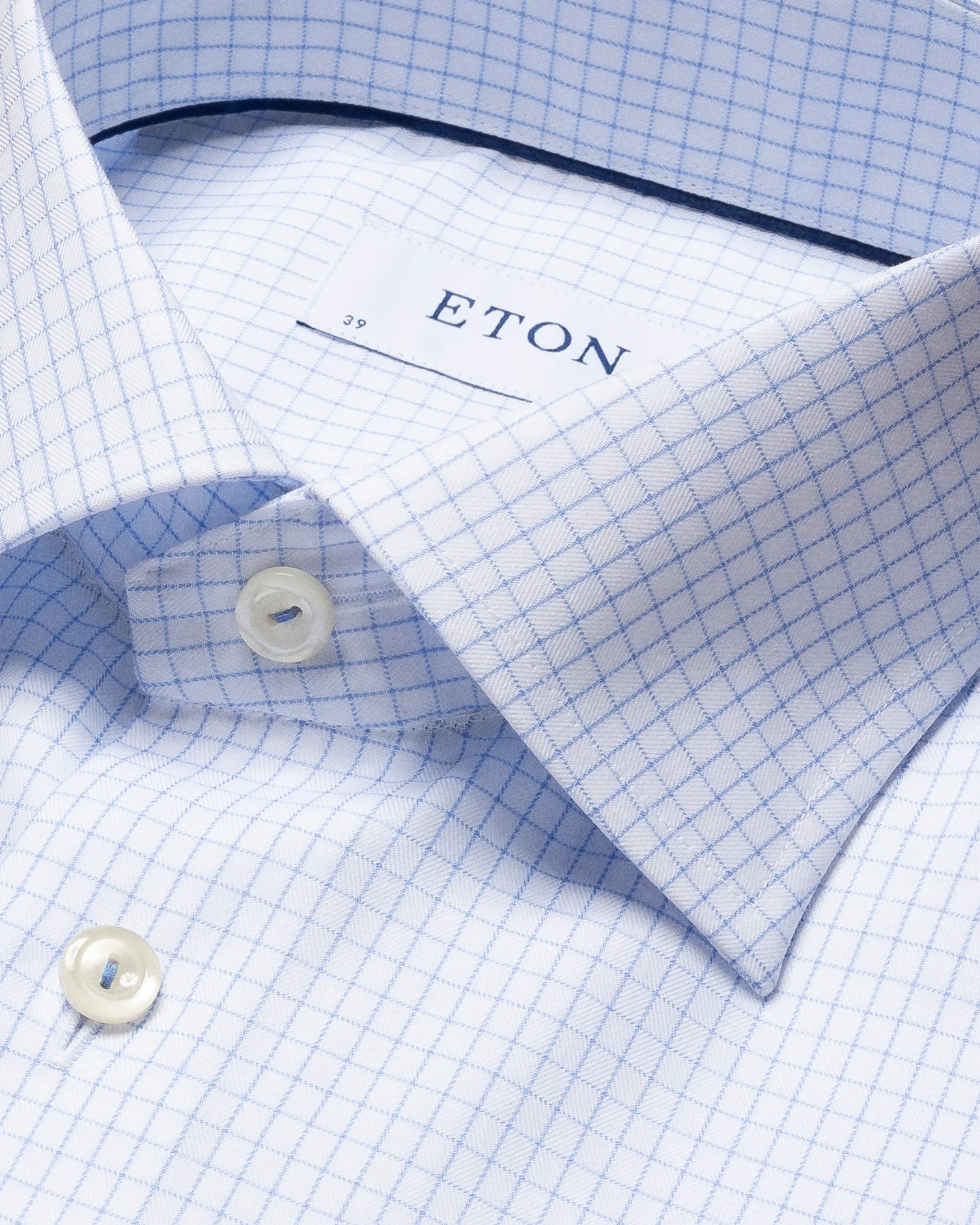 Eton - light blue fine checked twill shirt