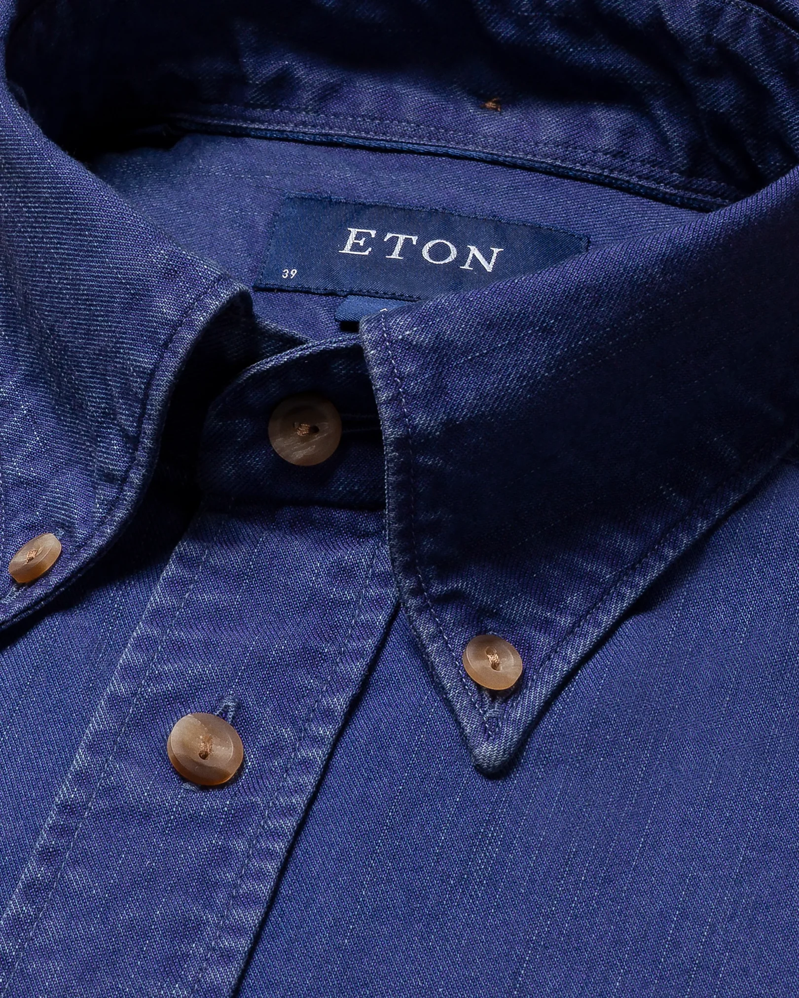 Eton - mid blue denim shirt with horn buttons button down