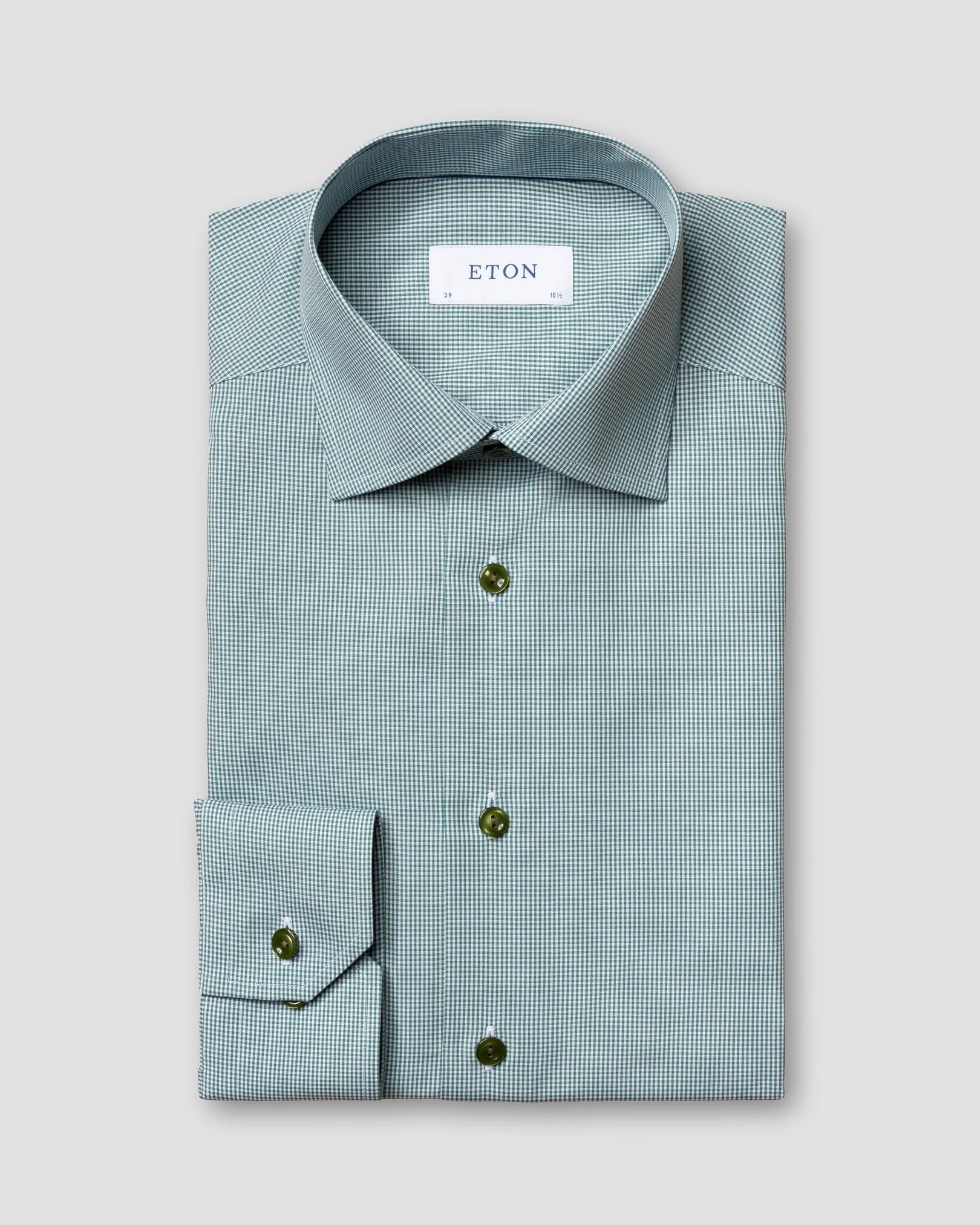Eton - green gingham poplin shirt cut away