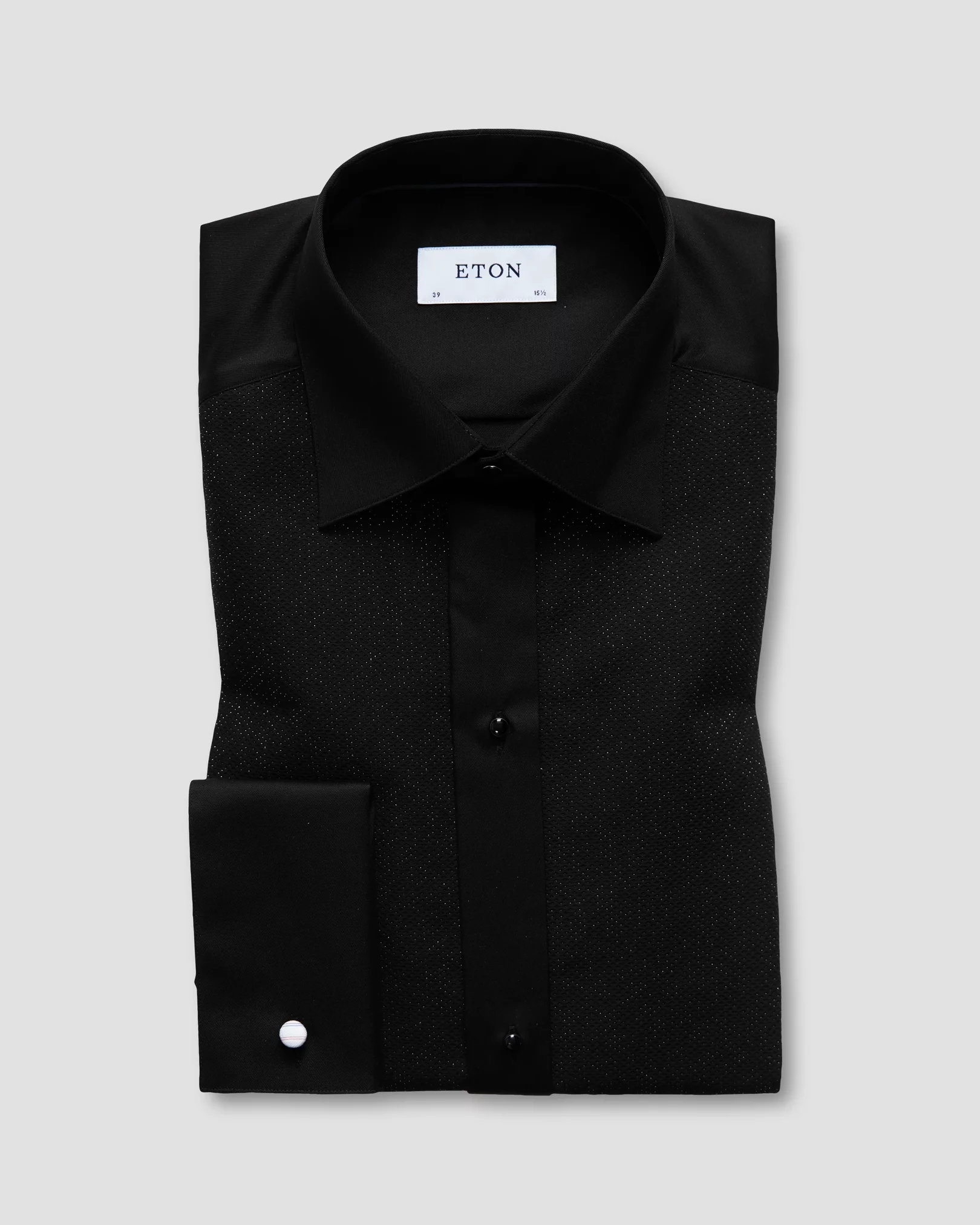 Eton - black pique tuxedo shirt glitter effect