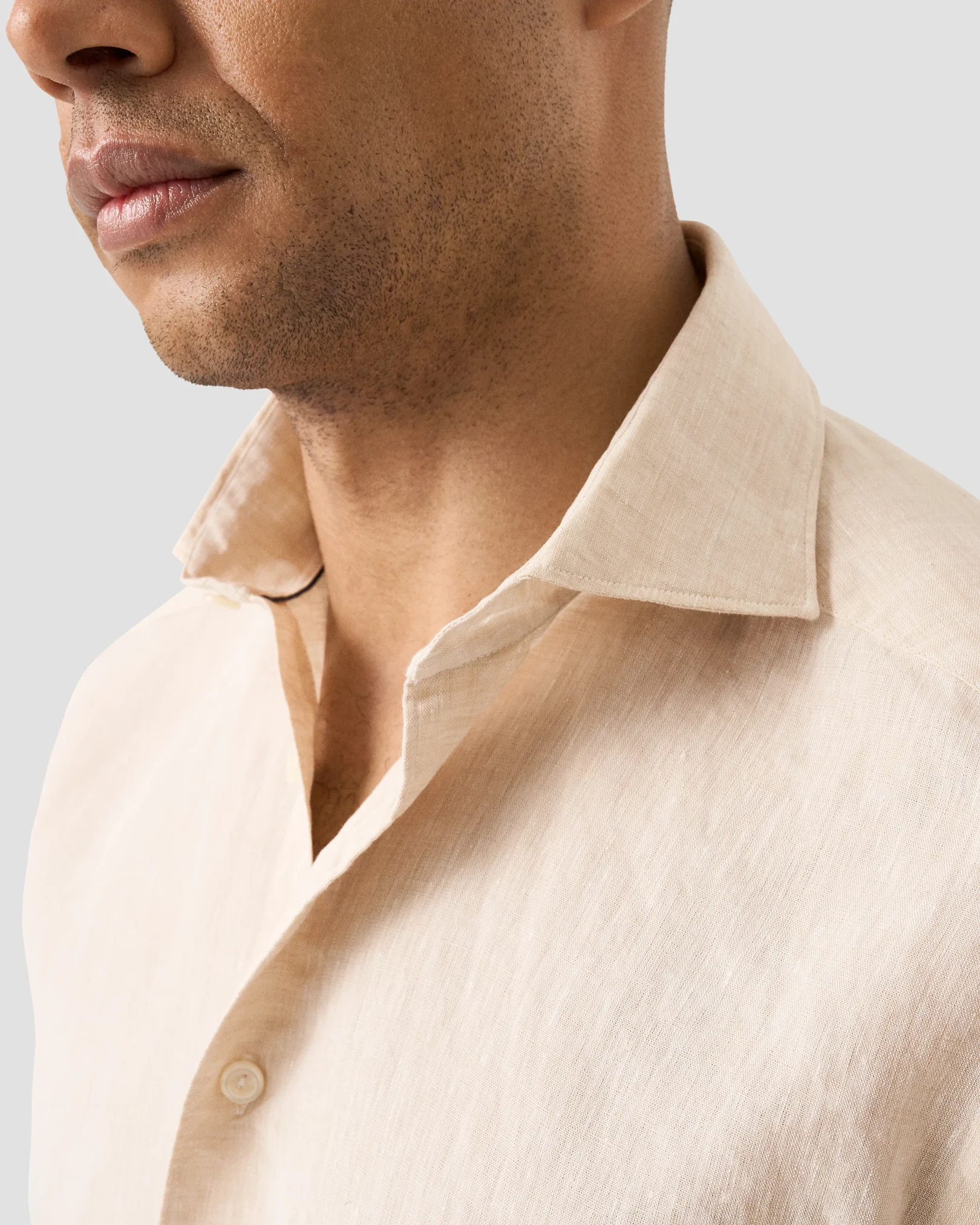 Eton - beige solid plain weave linen shirt