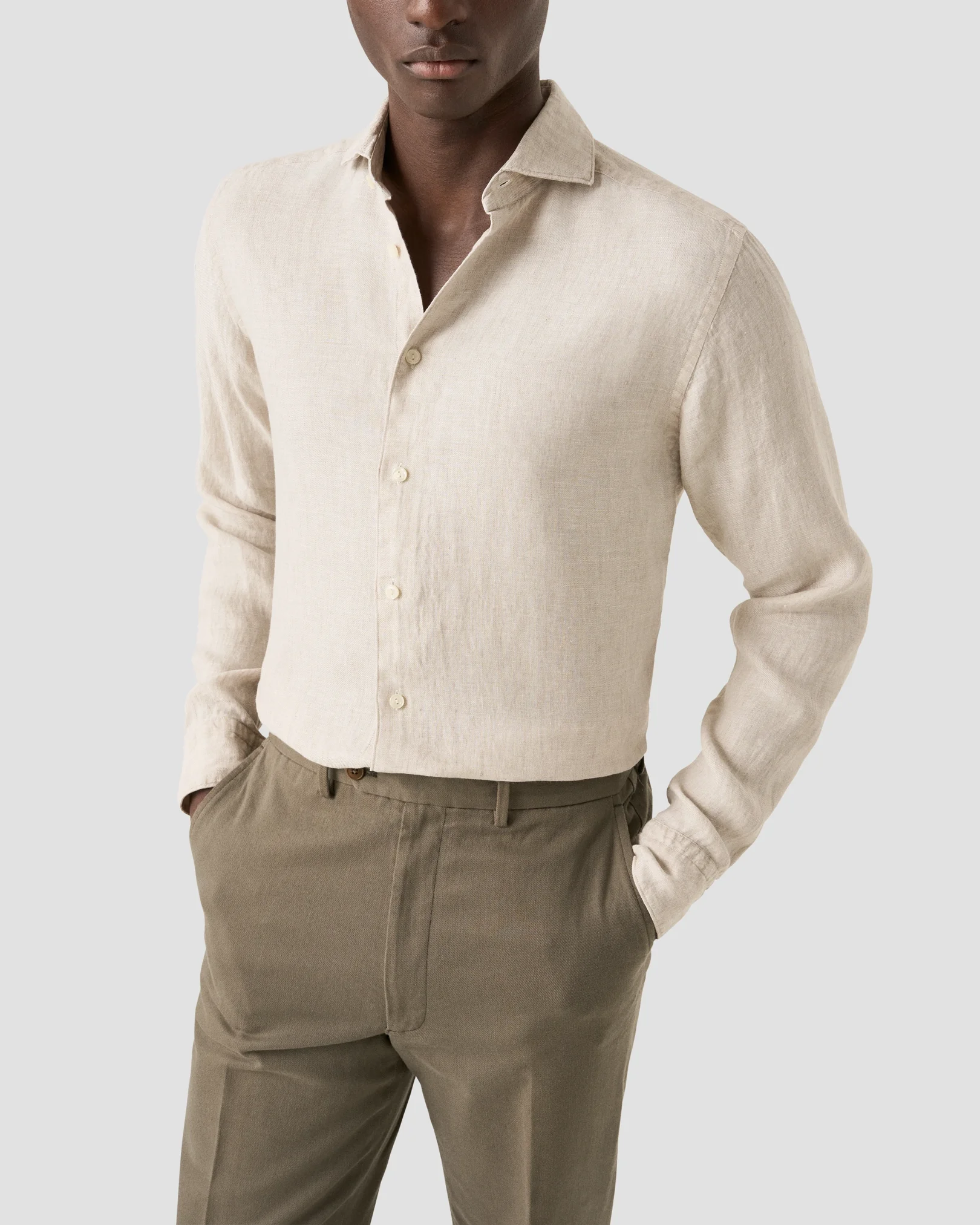 Eton - beige solid twill linen shirt