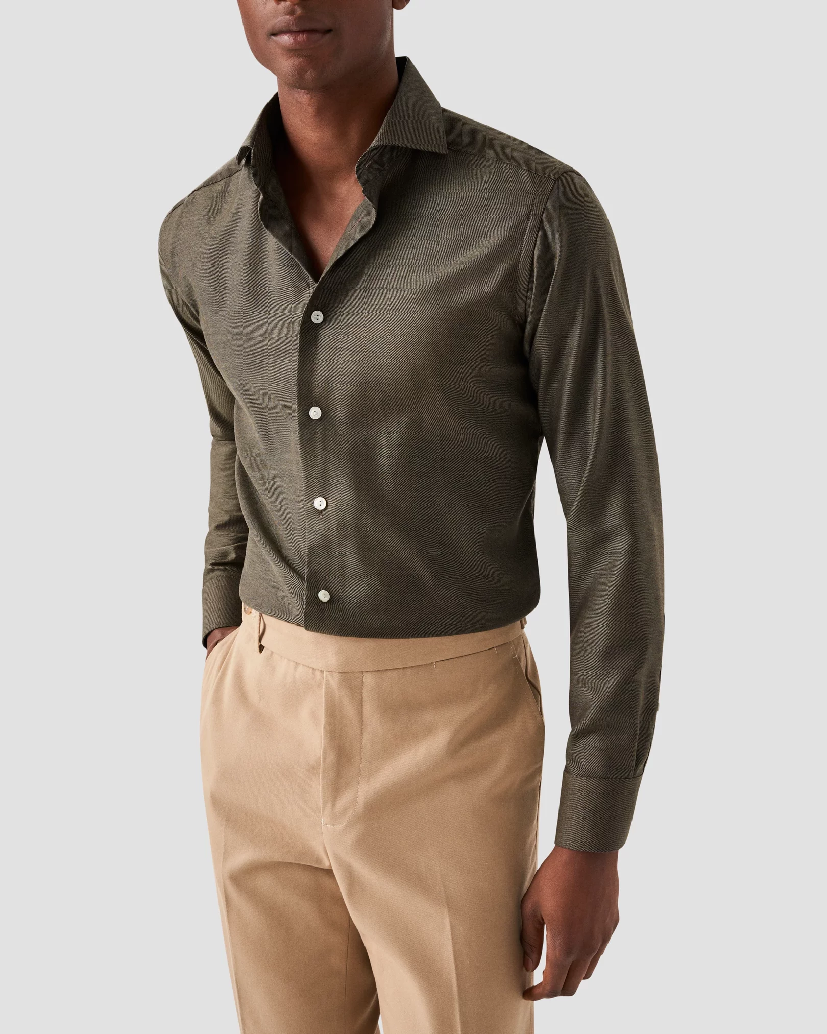 Eton - solid dark brown merino shirt
