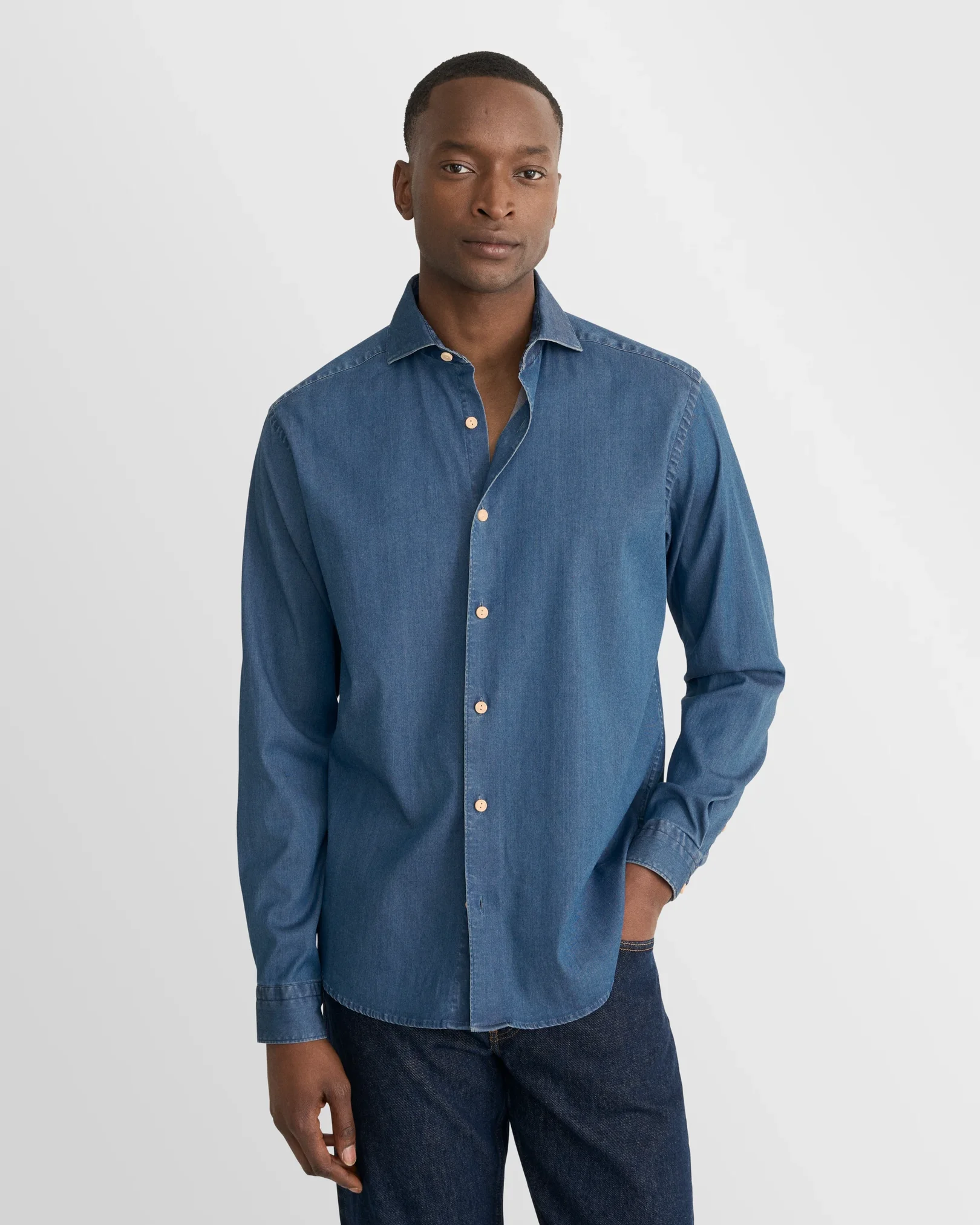 Eton - navy blue denim stretch shirt