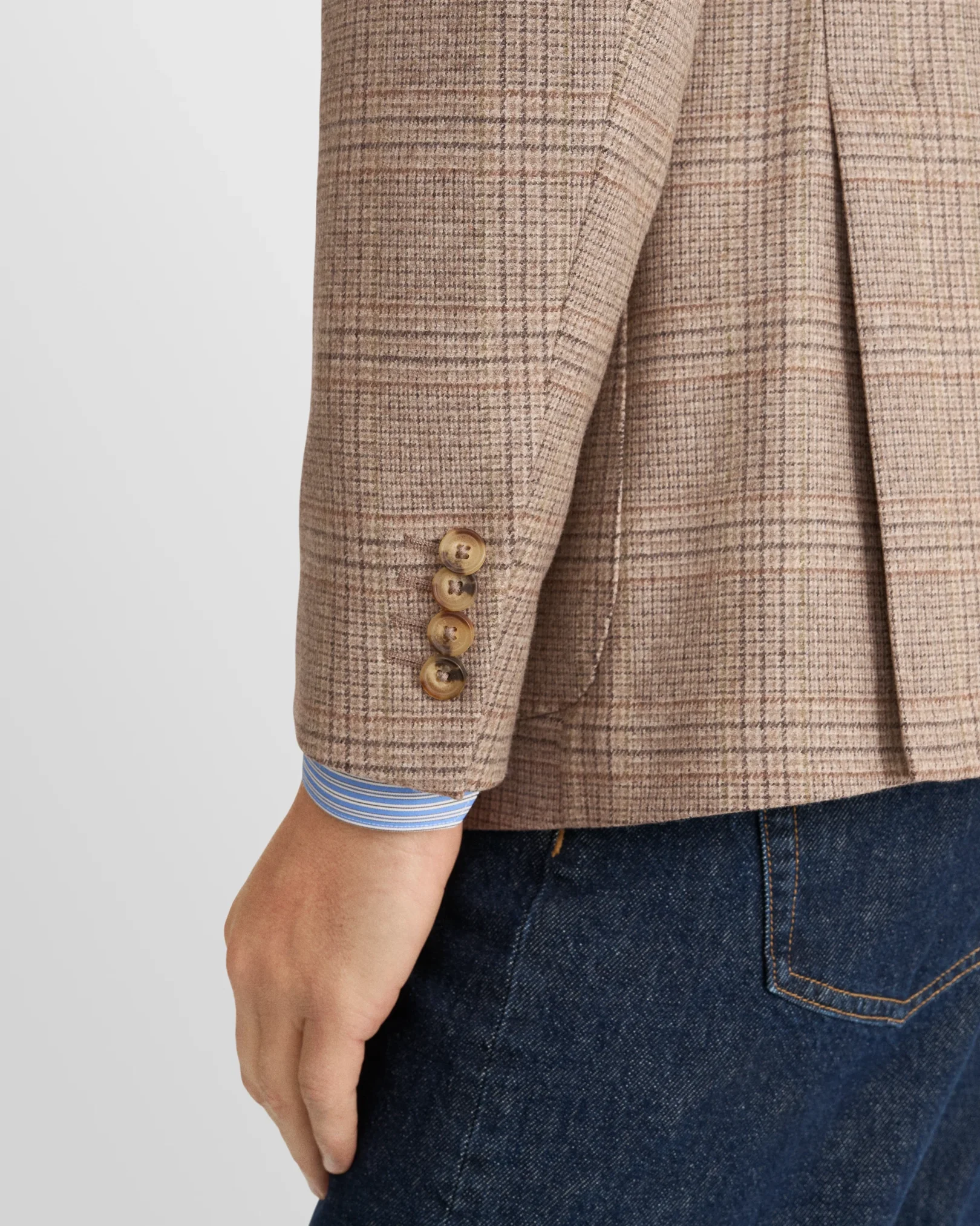 Eton - beige lana tech check flannel soft jacket