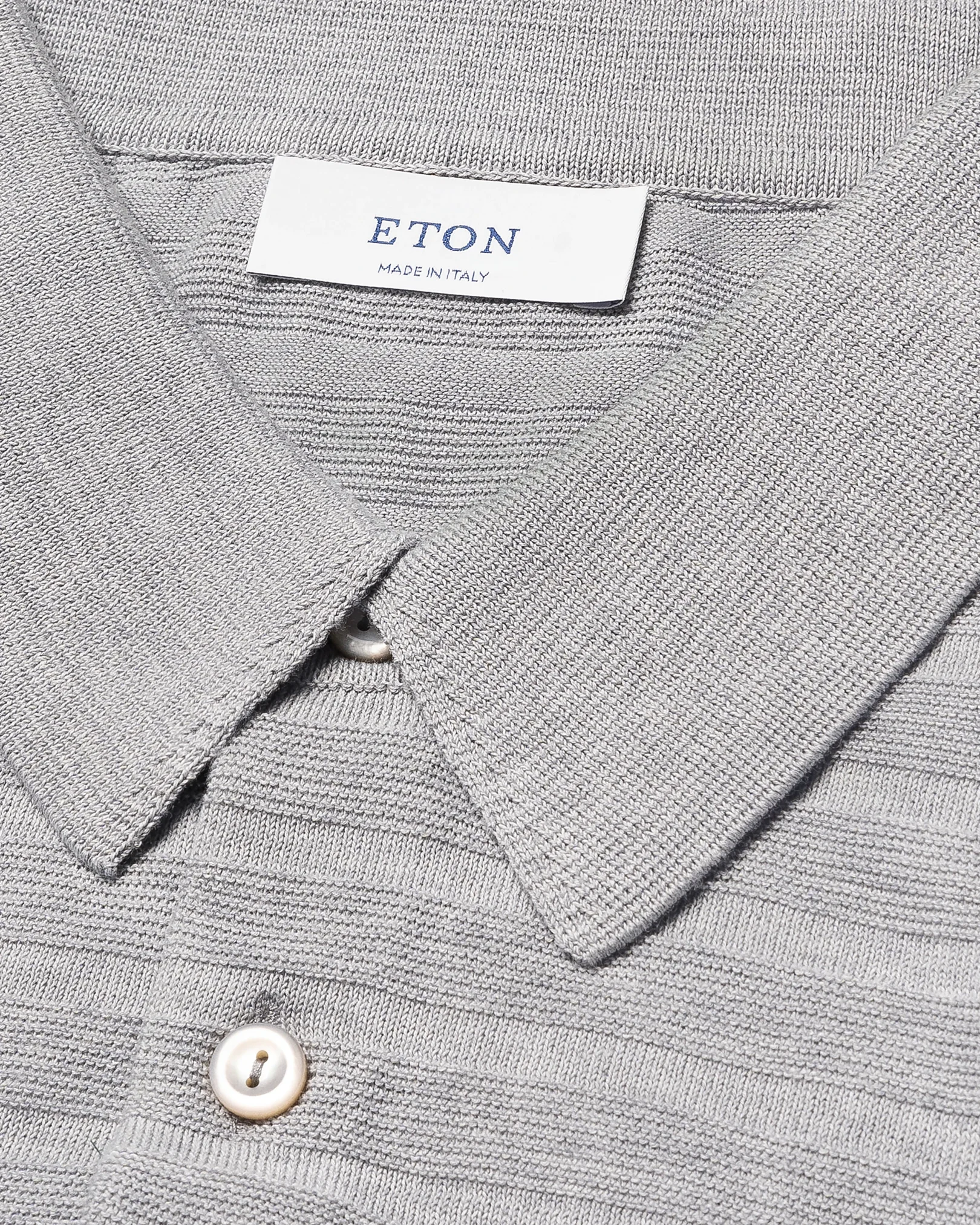 Eton - light grey horisontal striped fine knit polo shirt