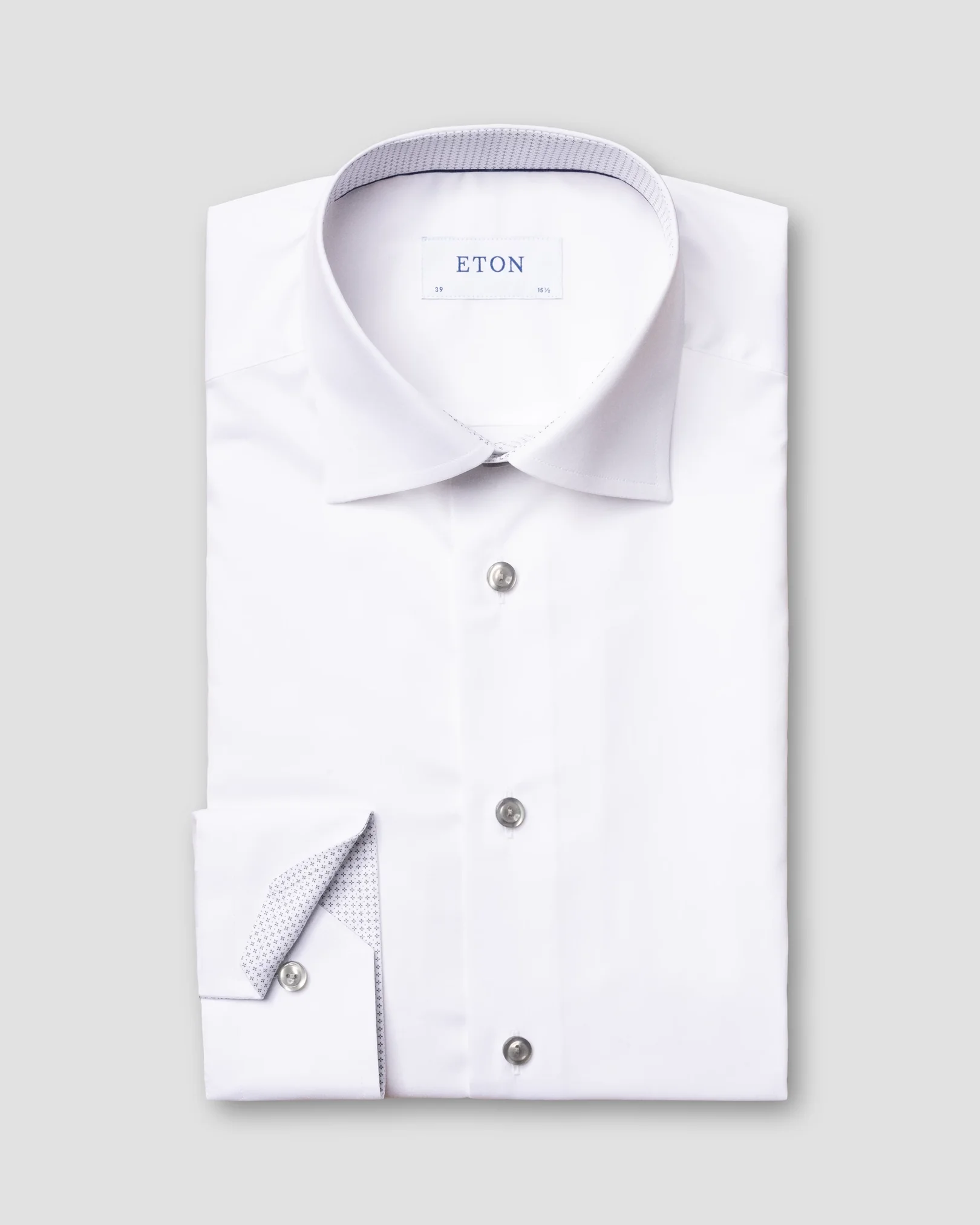 Eton - white twill stretch shirt grey details