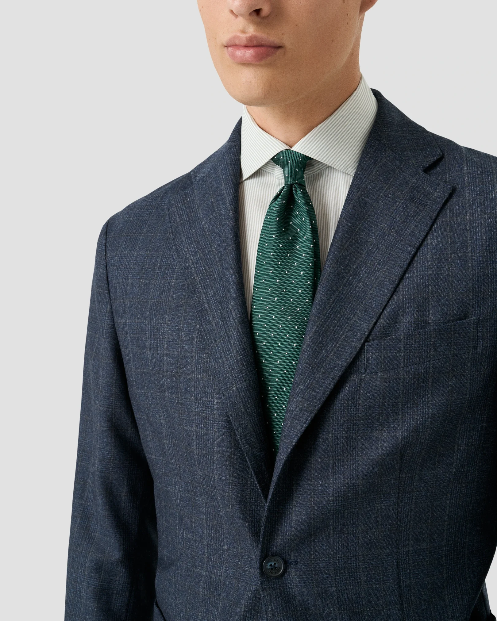 Eton - light green striped melange twill shirt