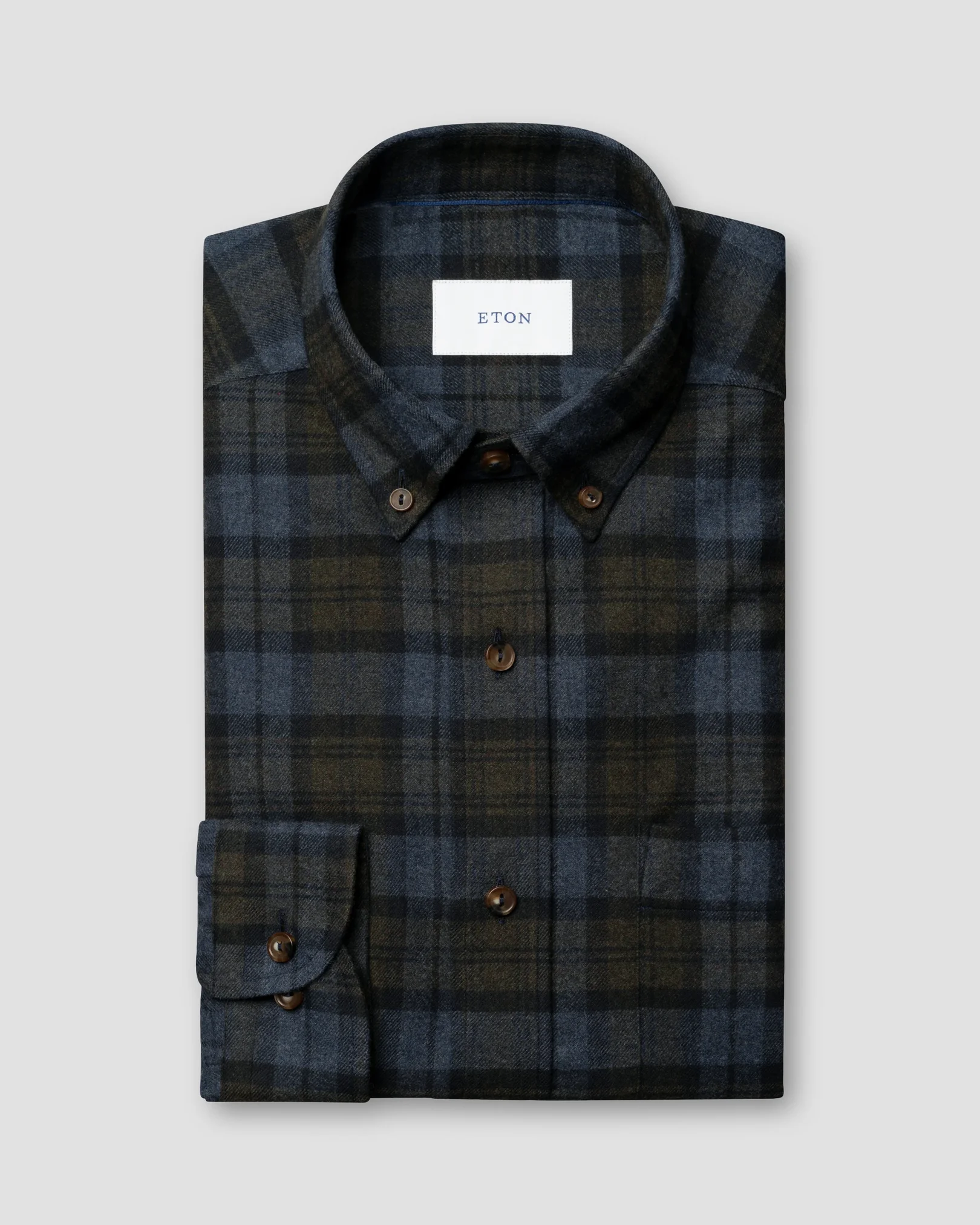 Eton - navy blue plaid check flannel shirt