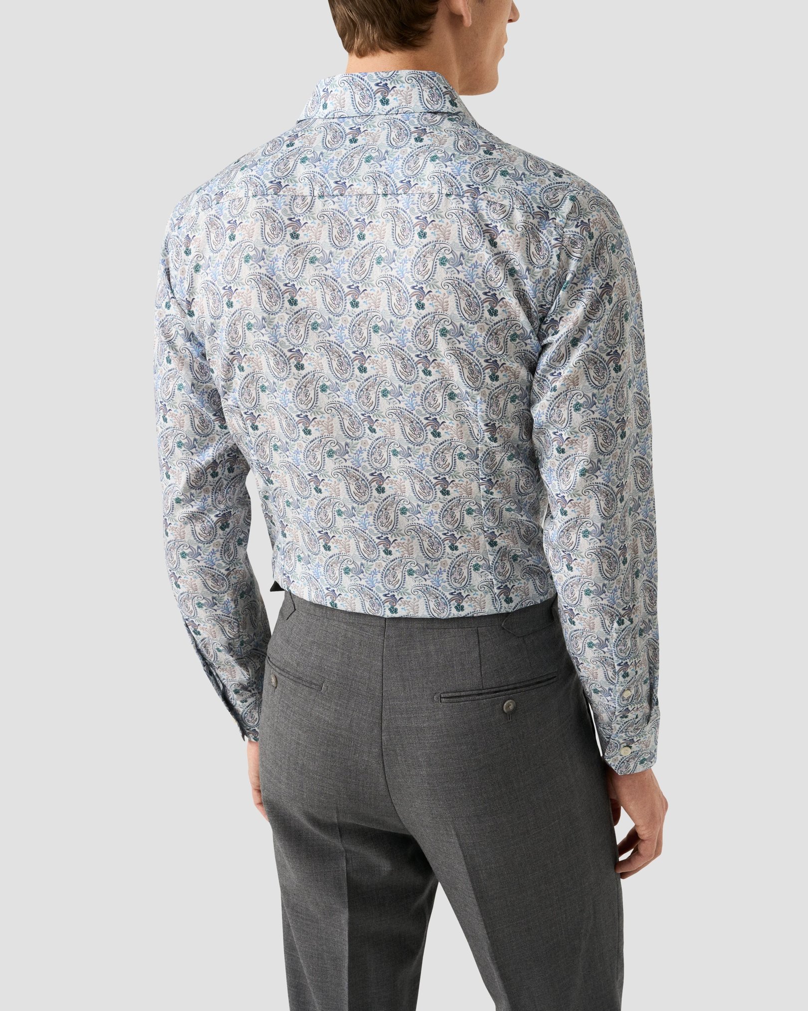 Eton - mid blue motif cotton and tencel tm lyocell shirt
