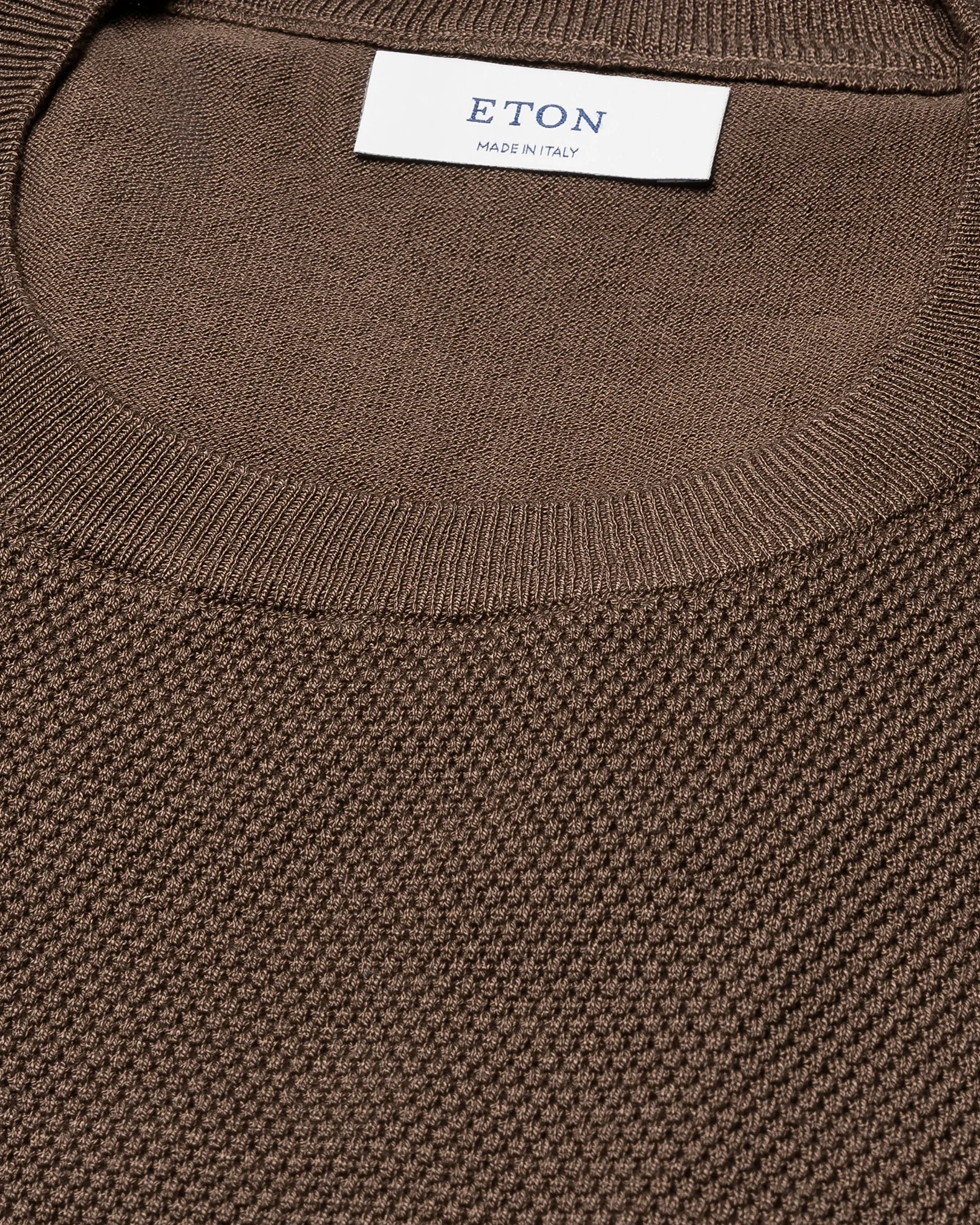Eton - brown structured crew neck knitted t shirt