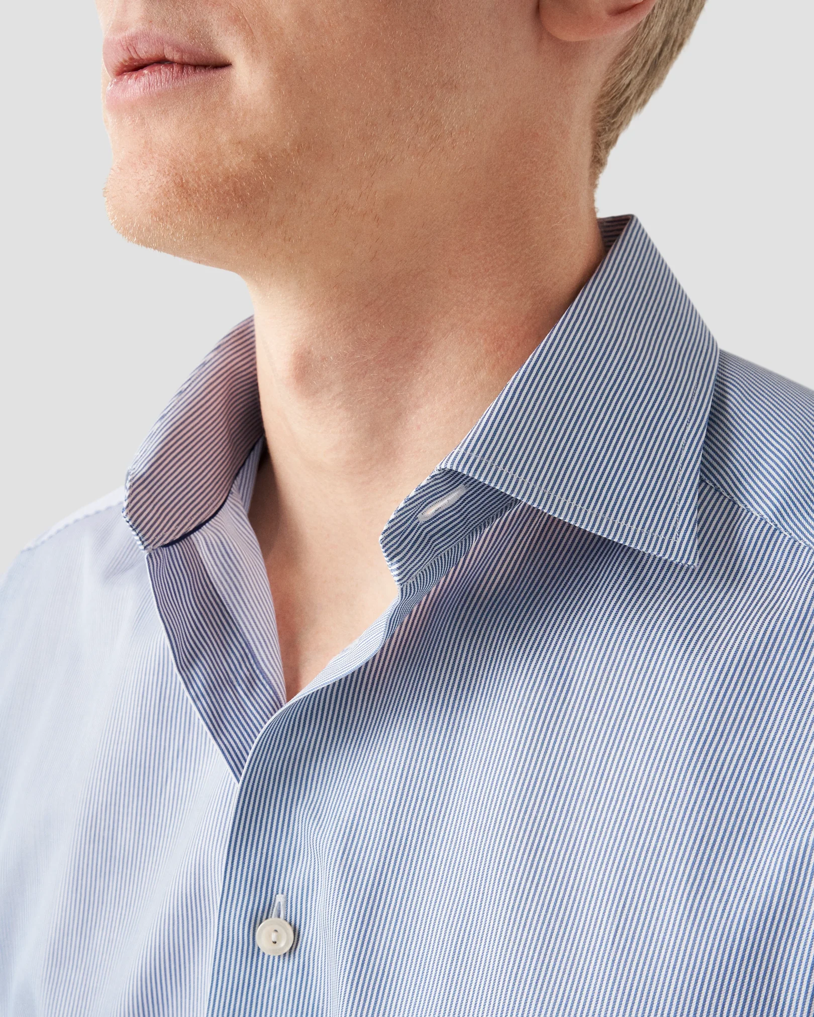 Eton - mid blue fine striped signature twill shirt