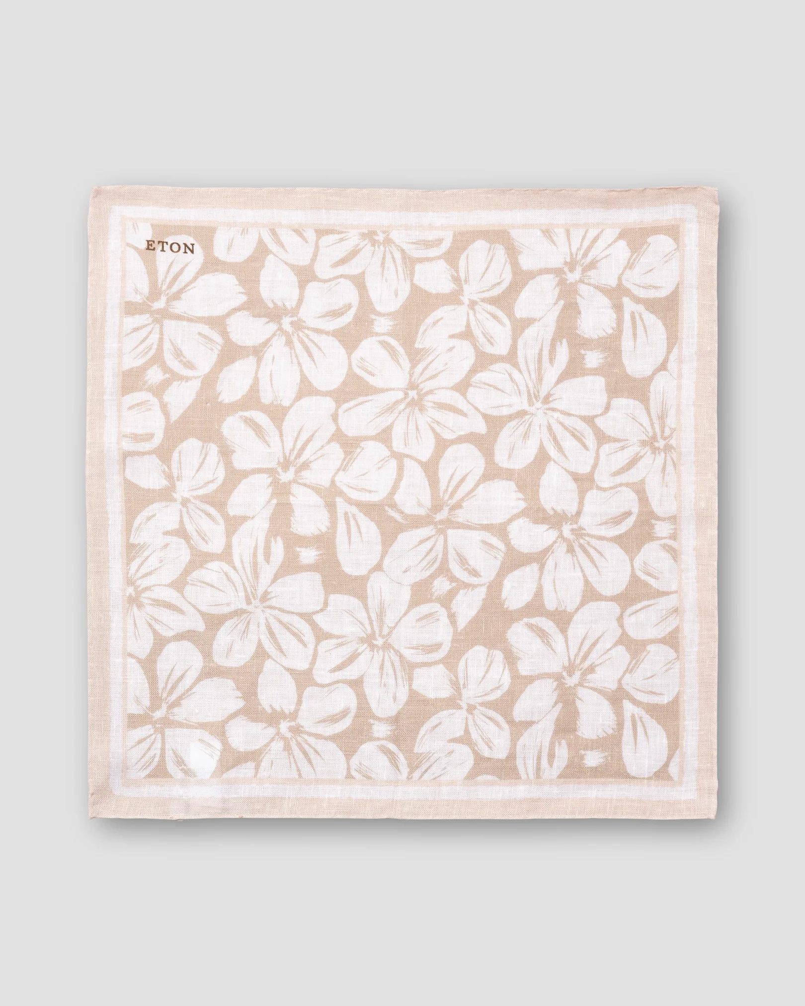Light Brown Floral Print Linen Pocket Square