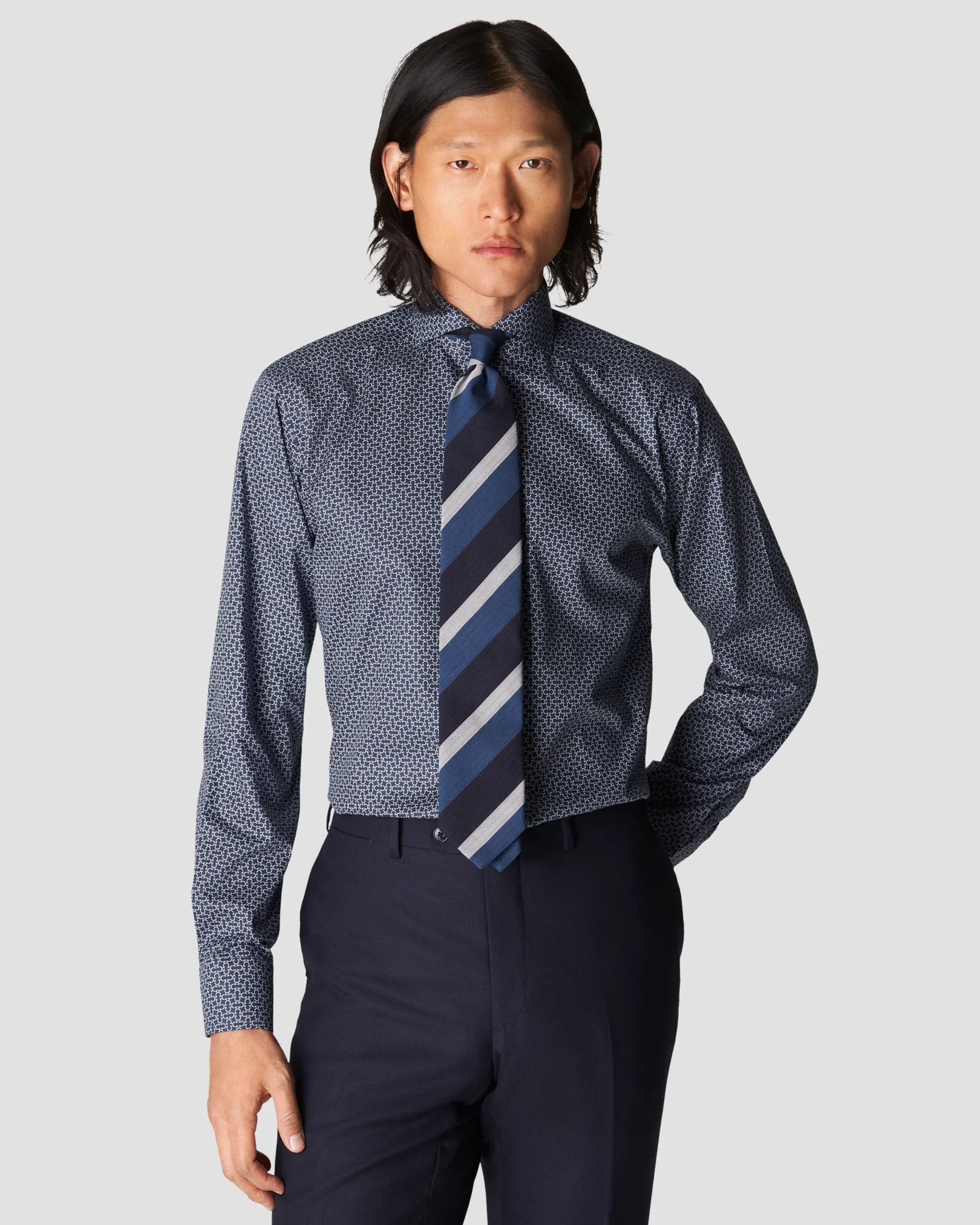 Eton - navy blue signature twill with print