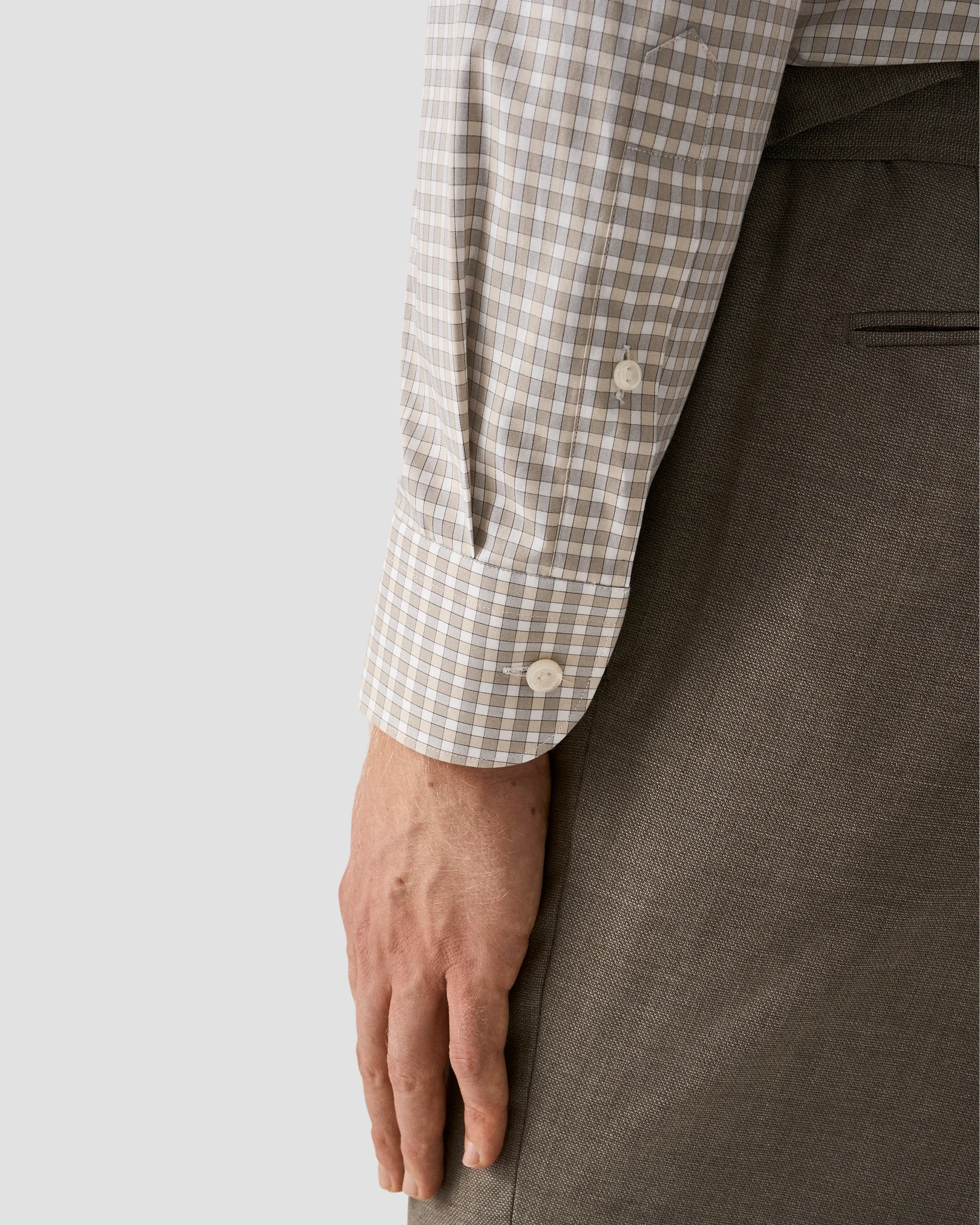 Eton - beige check breeze poplin shirt