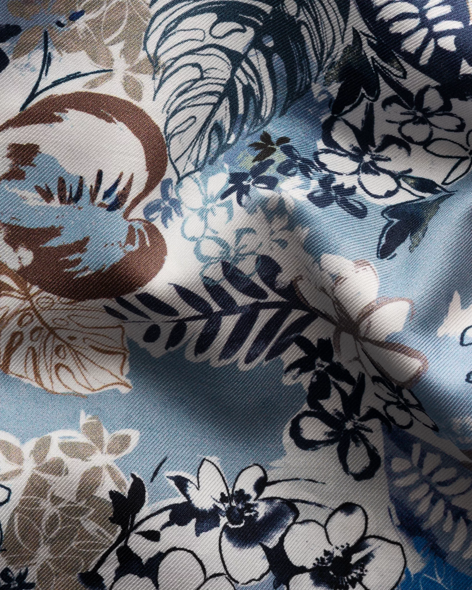 Eton - mid blue twill floral print