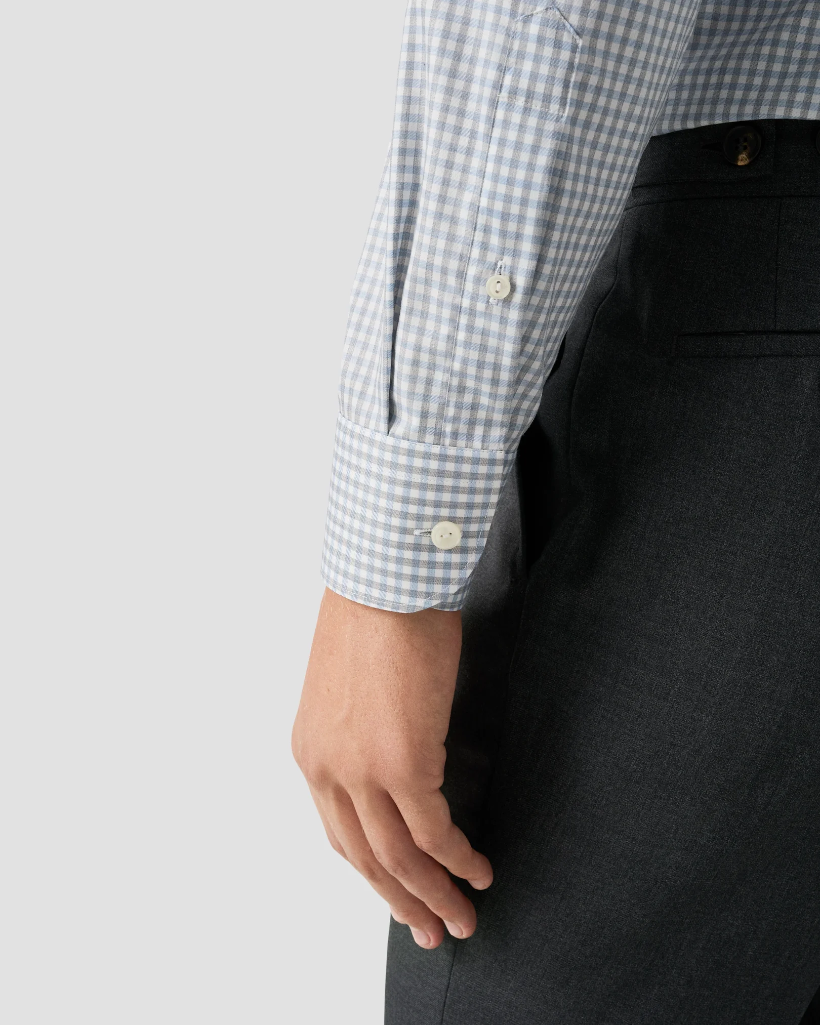 Eton - mid blue check melange twill shirt