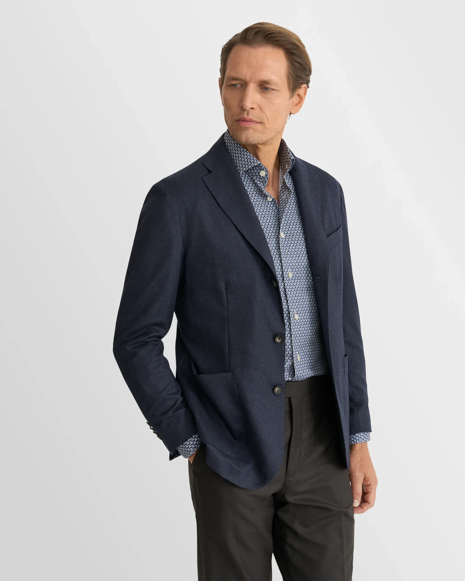 Eton - dark blue geometric signature twill shirt wide spread 266