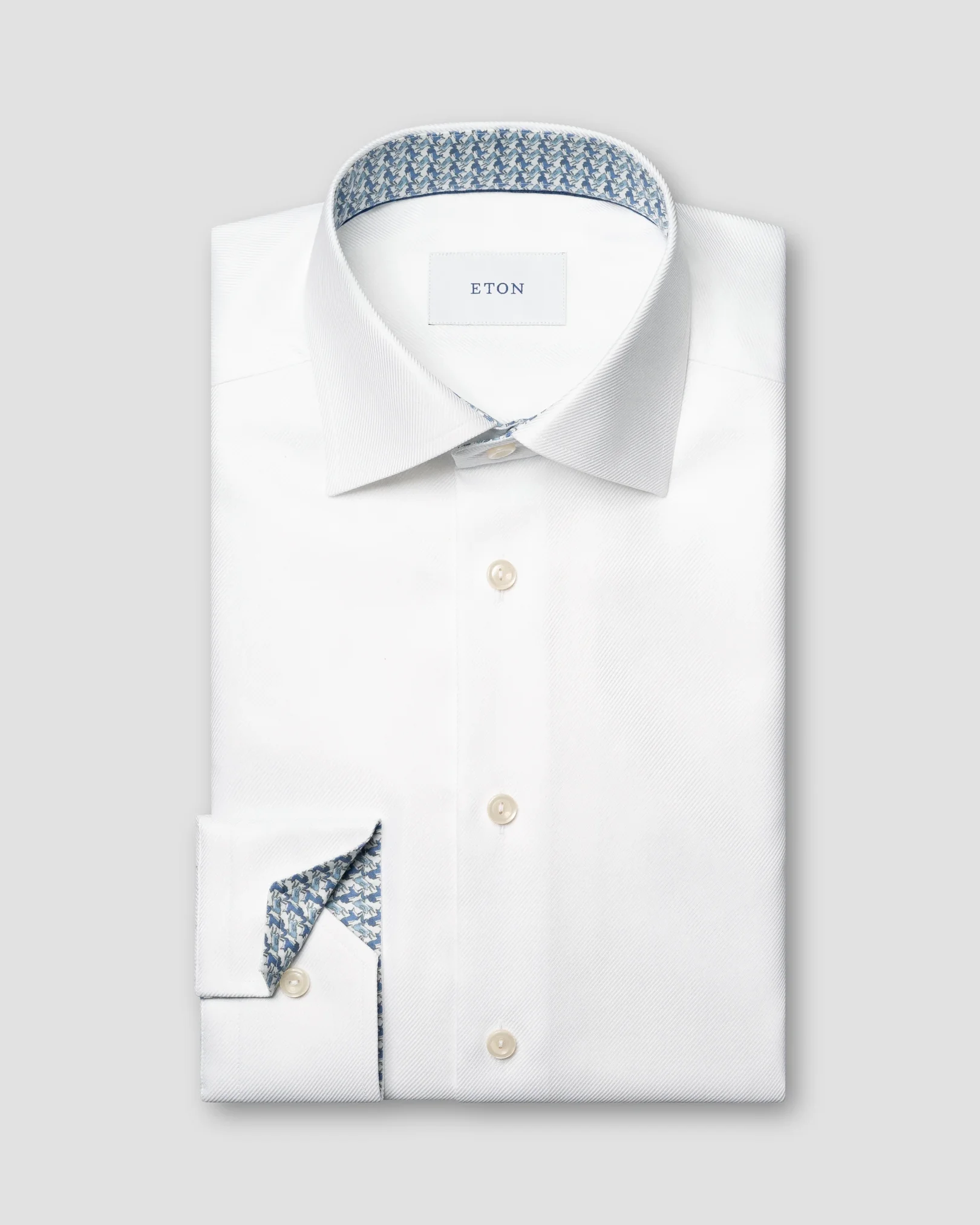 Eton - white geometric effect textured twill shirt
