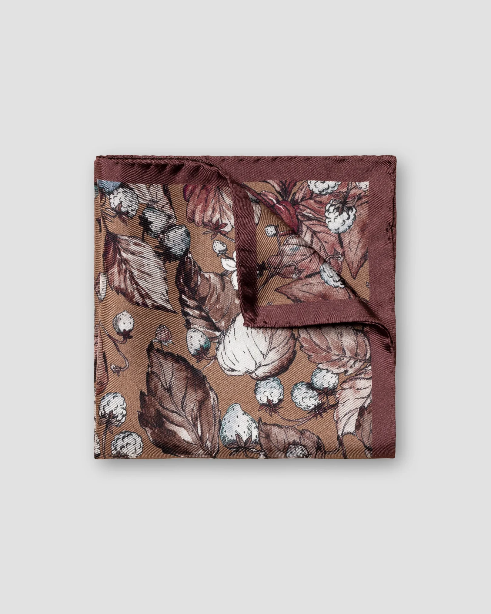 Eton - brown strawberry print silk pocket square