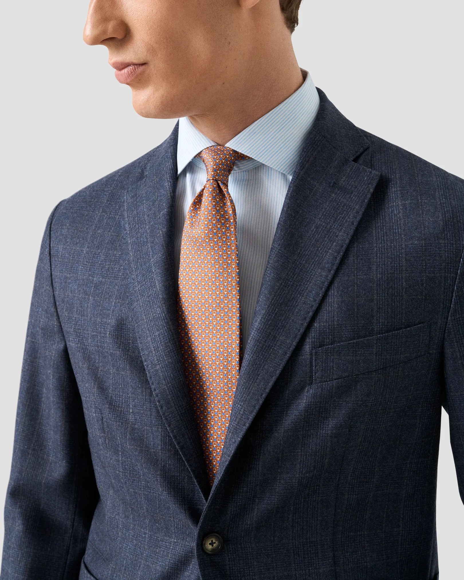 Eton - light blue striped melange twill shirt