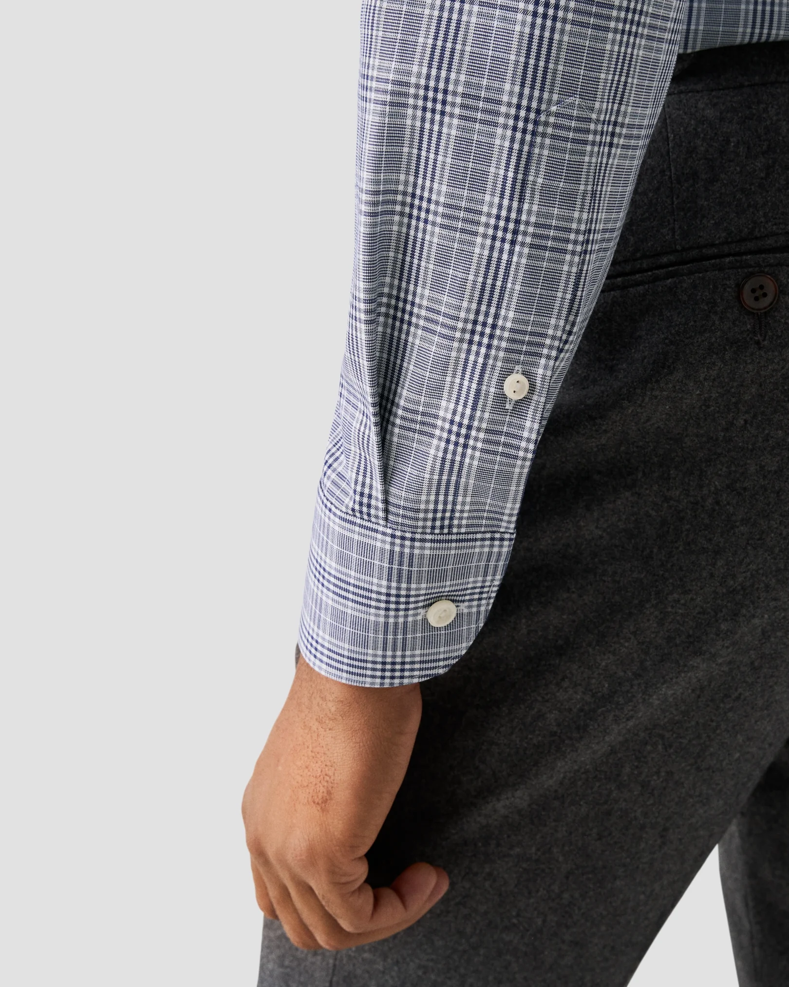 Eton - dark blue prince of wales check twill shirt