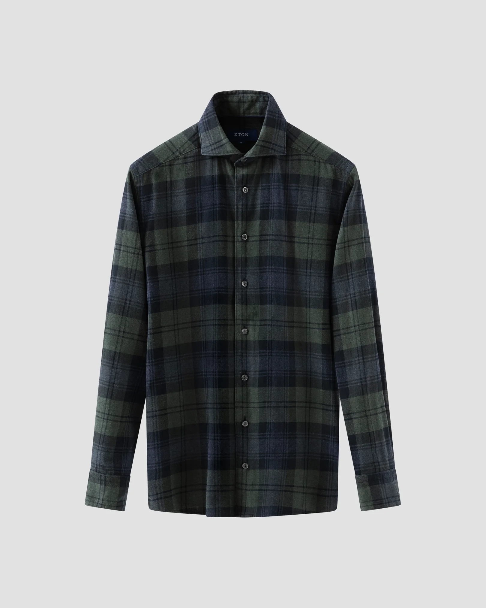 Eton - dark green flannel wide spread collar rounded single slim fit