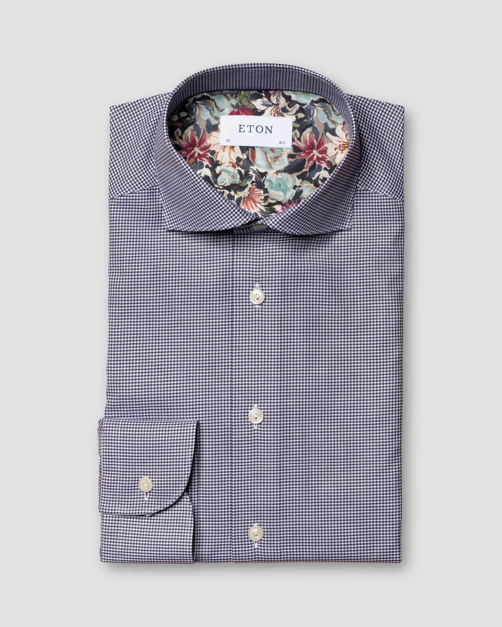 Eton - purple checked cotton lyocell stretch shirt