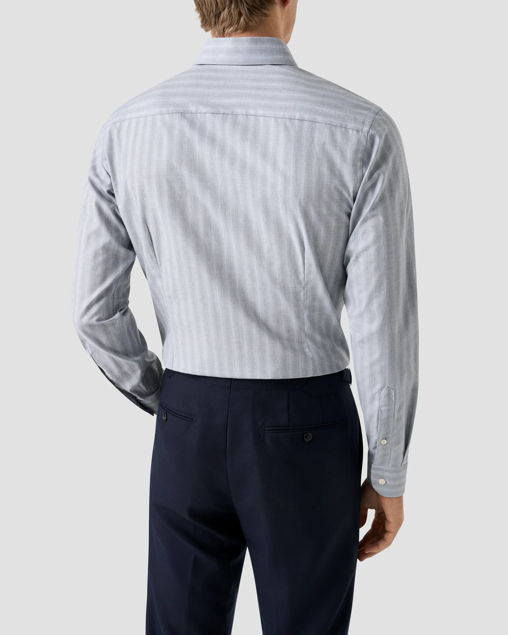 Eton - mid grey plaid melange fine twill shirt