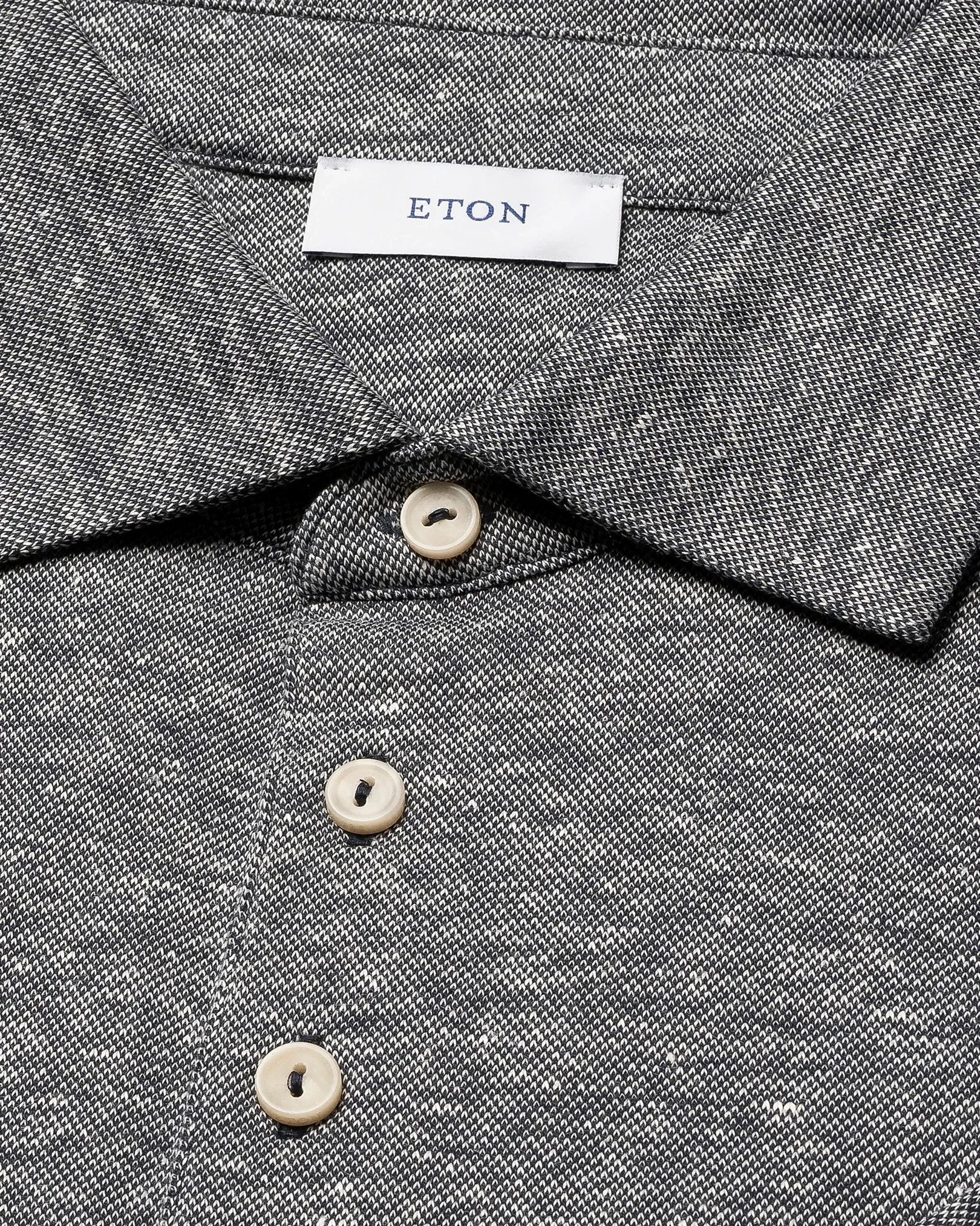 Eton - navy blue cotton linen polo shirt