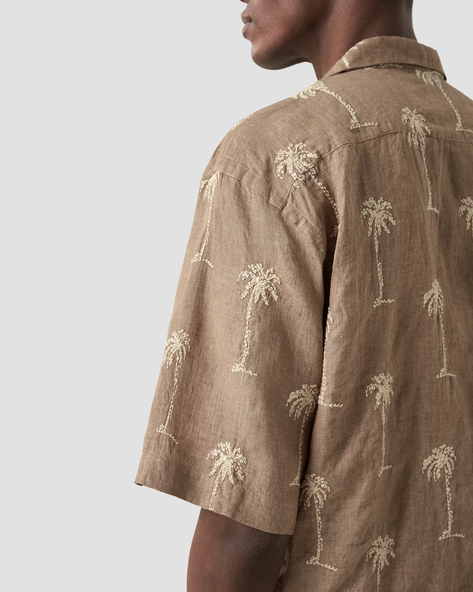 Eton - palm tree embroidery linen shirt