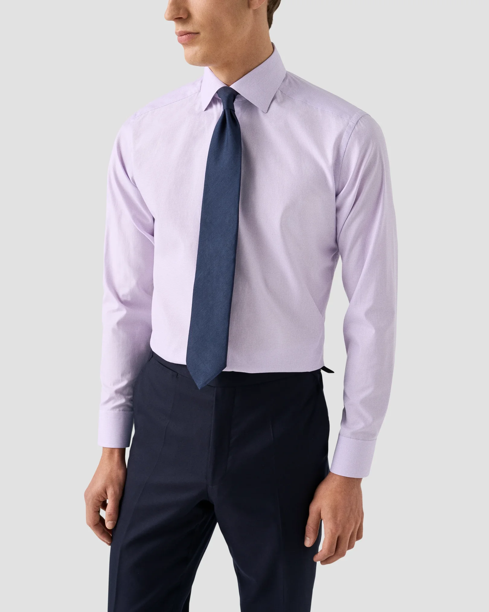Eton - light purple fine check signature twill shirt