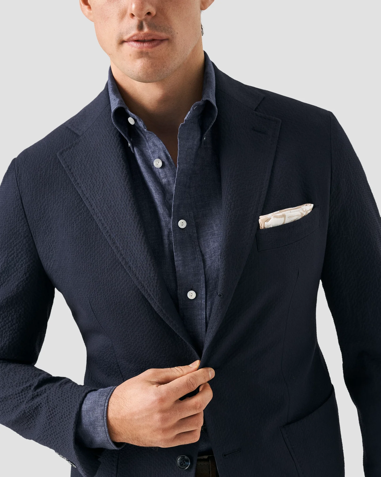 Eton - solid navy linen shirt button down