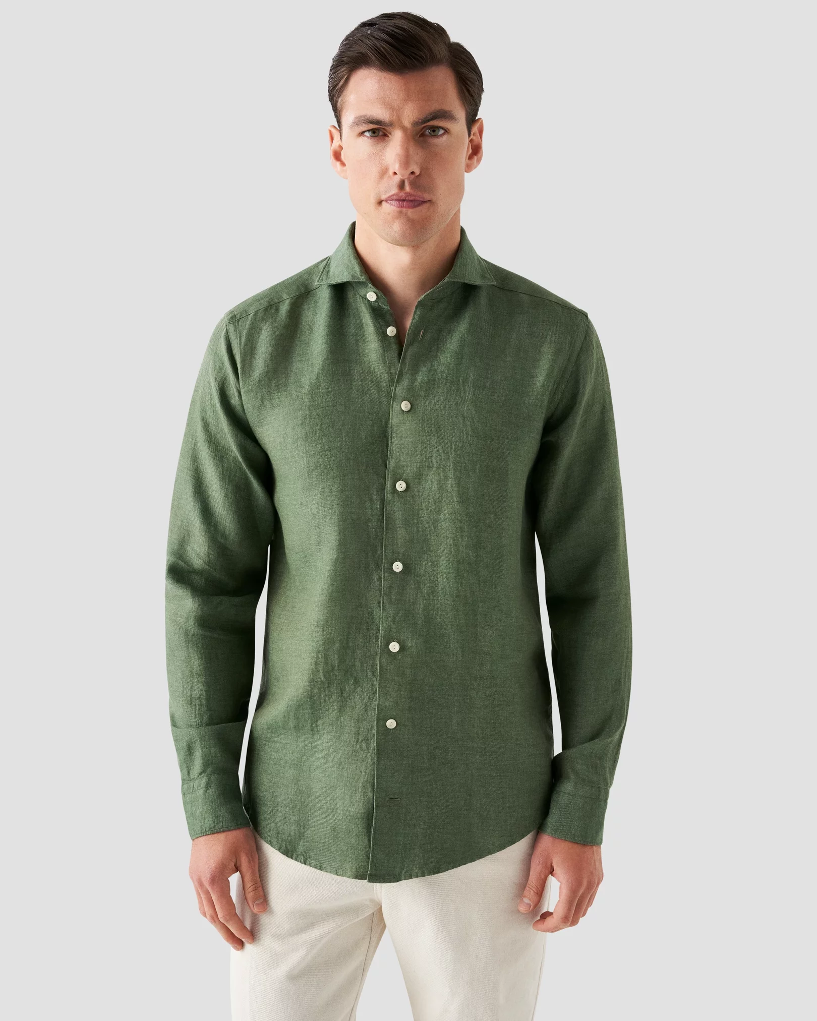 Dark Green Linen Twill Shirt - Eton