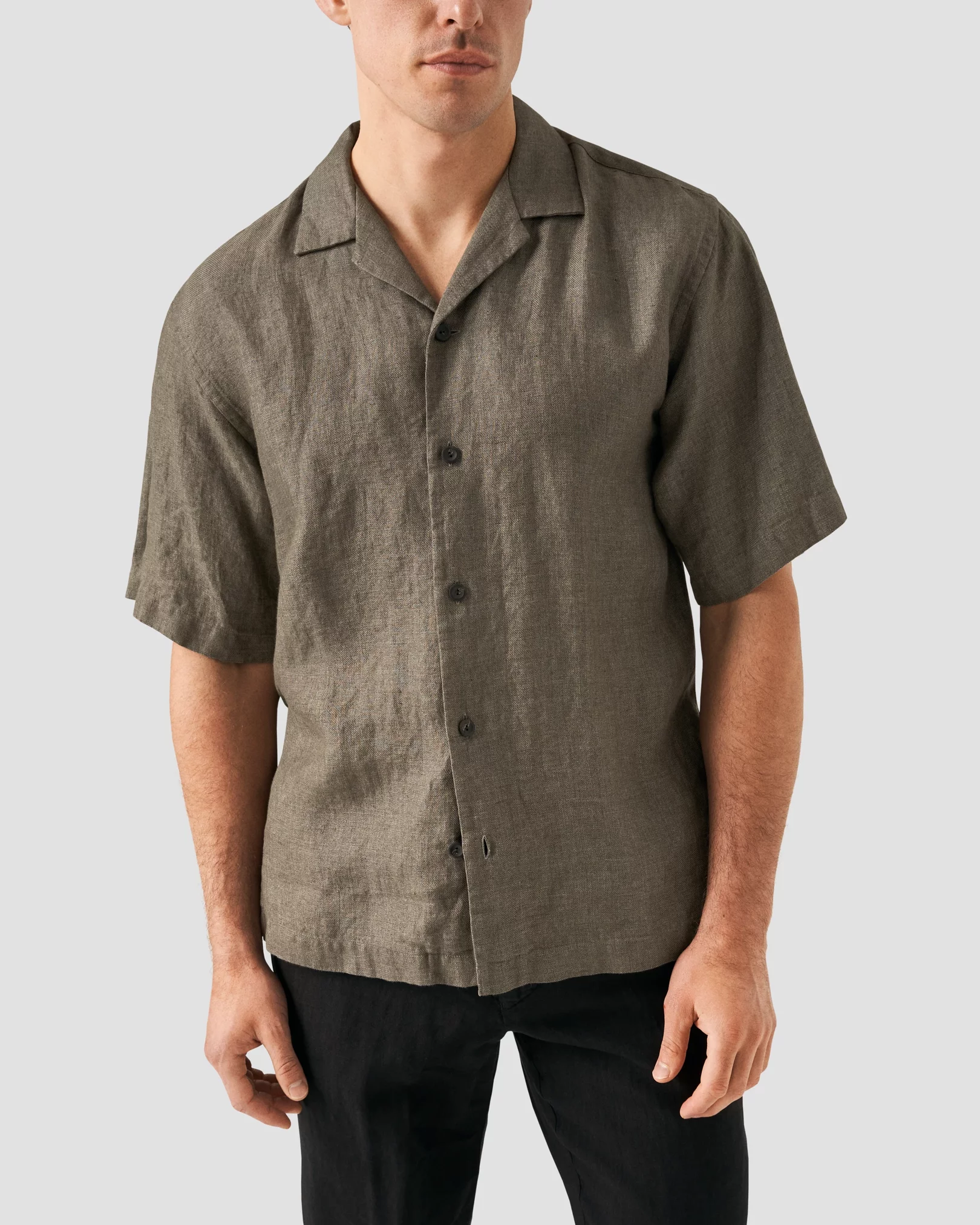 Eton - dark brown resort linen shirt