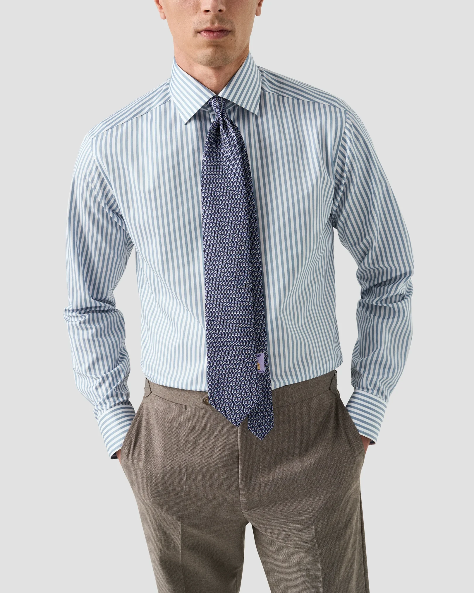 Eton - mid blue bengal striped signature twill shirt