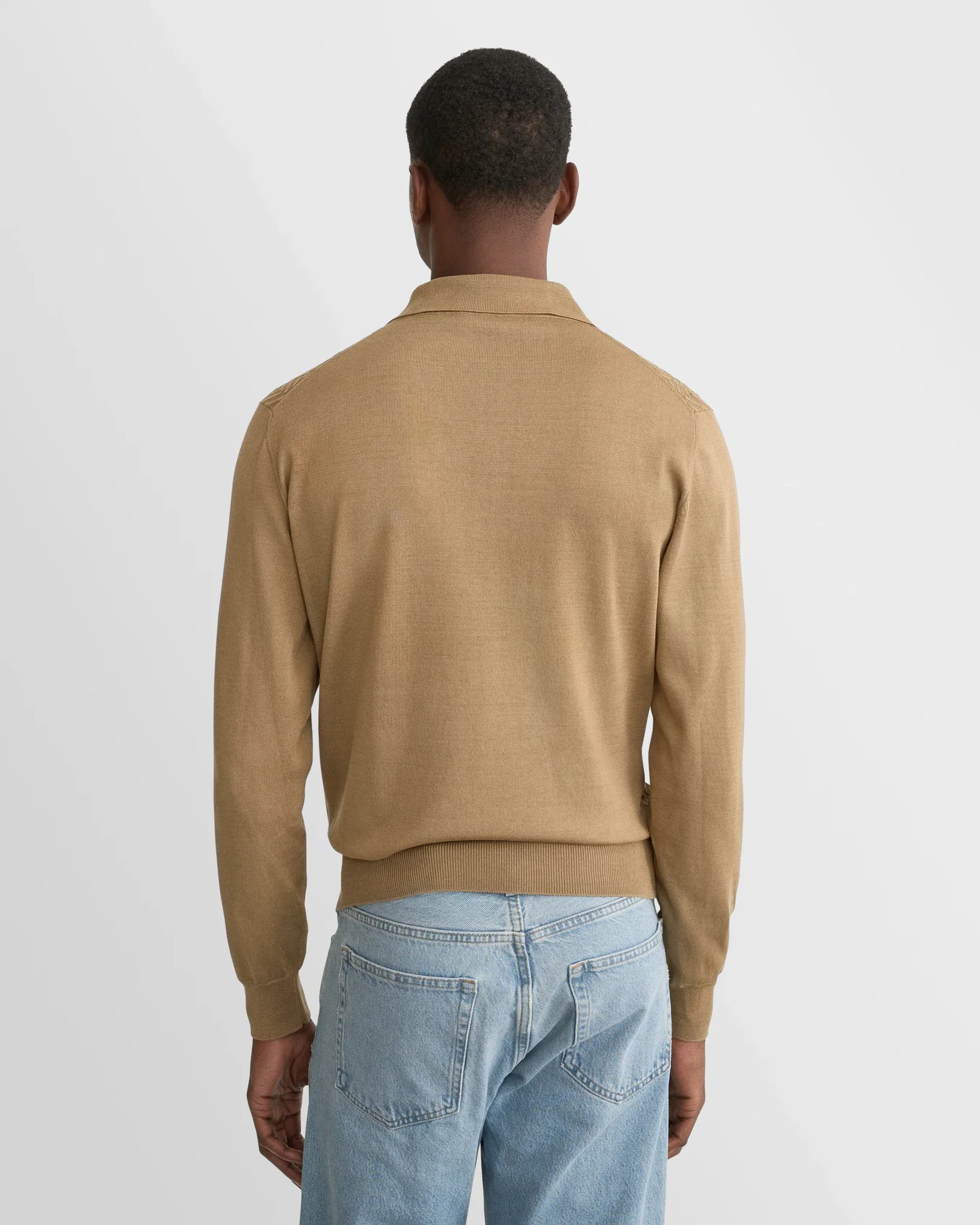 Eton - beige chevron structure knit polo shirt