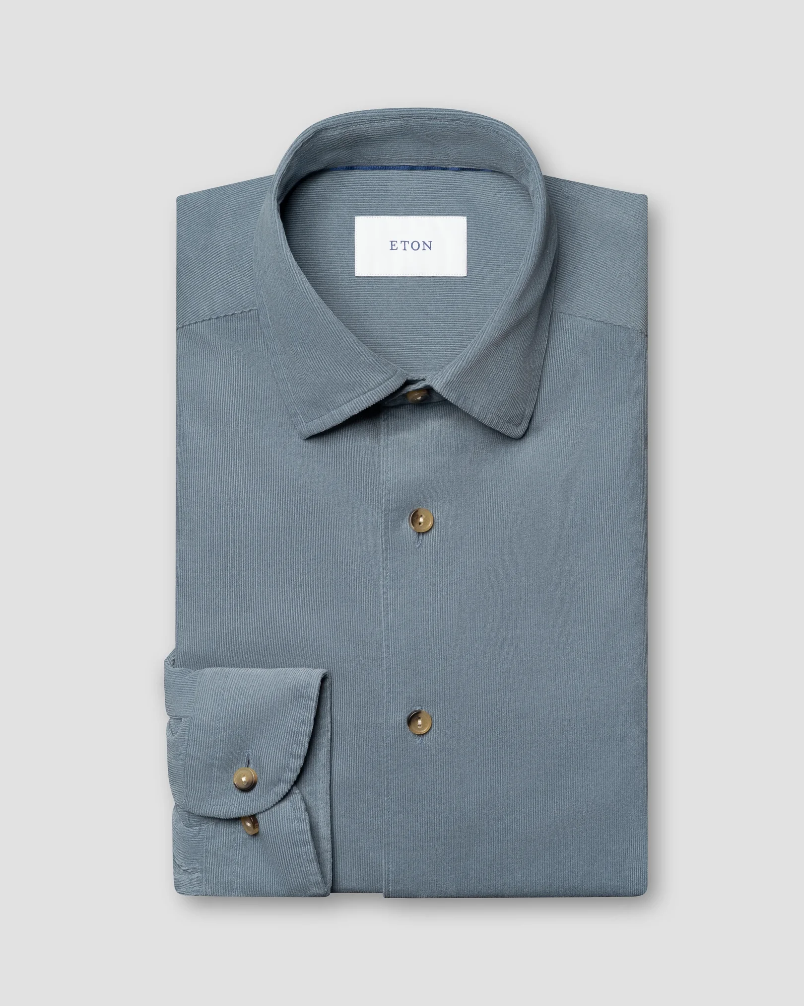 Eton - mid blue solid corduroy shirt