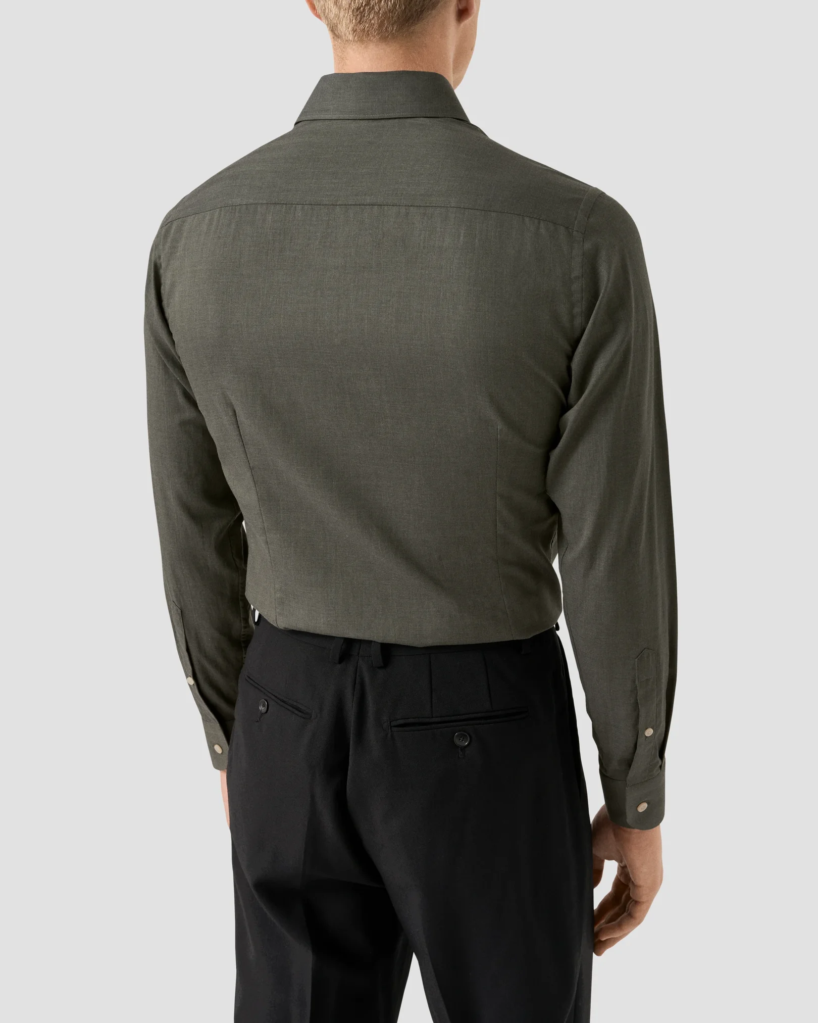 Eton - dark green solid signature flannel shirt